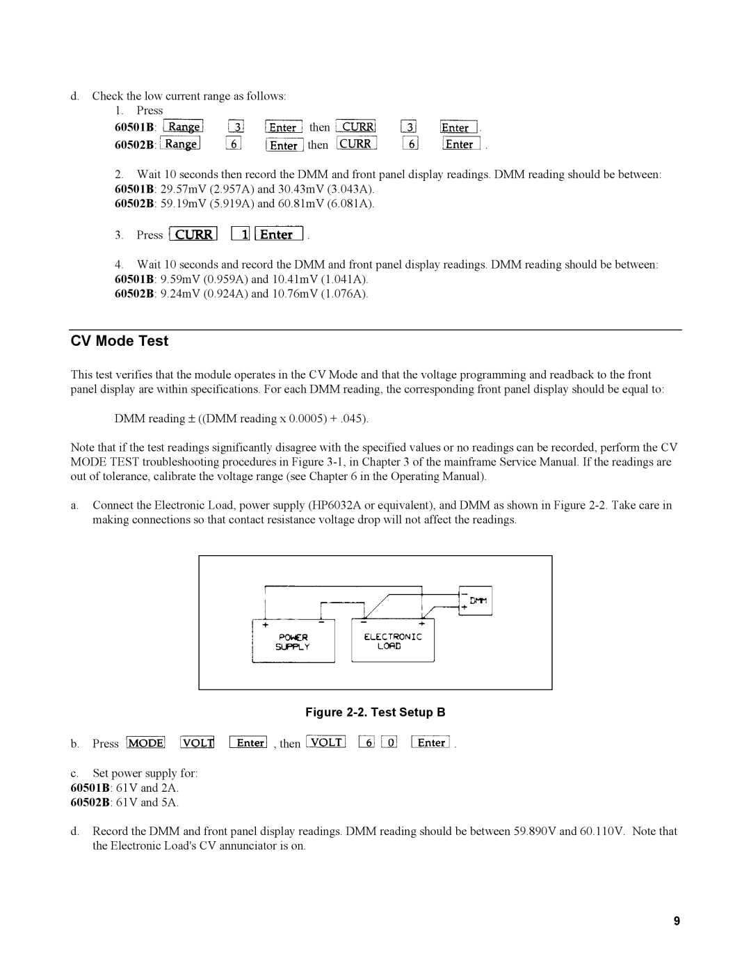 Agilent Technologies 60502B, 60501B service manual CV Mode Test, Test Setup B 