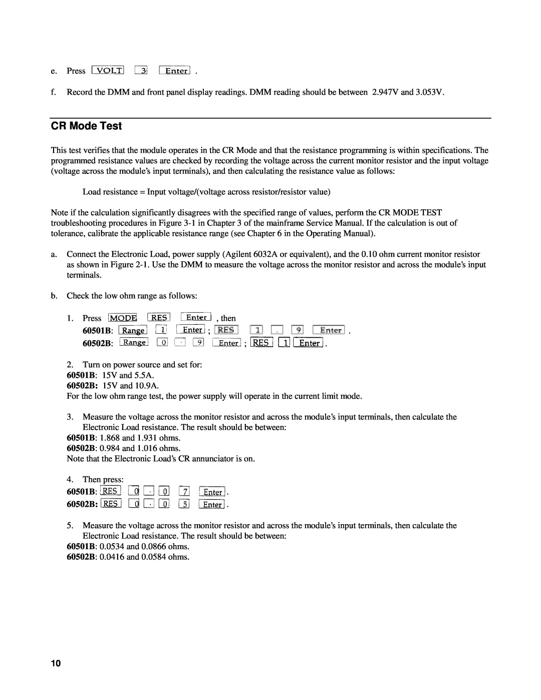 Agilent Technologies service manual CR Mode Test, 60501B 60502B 
