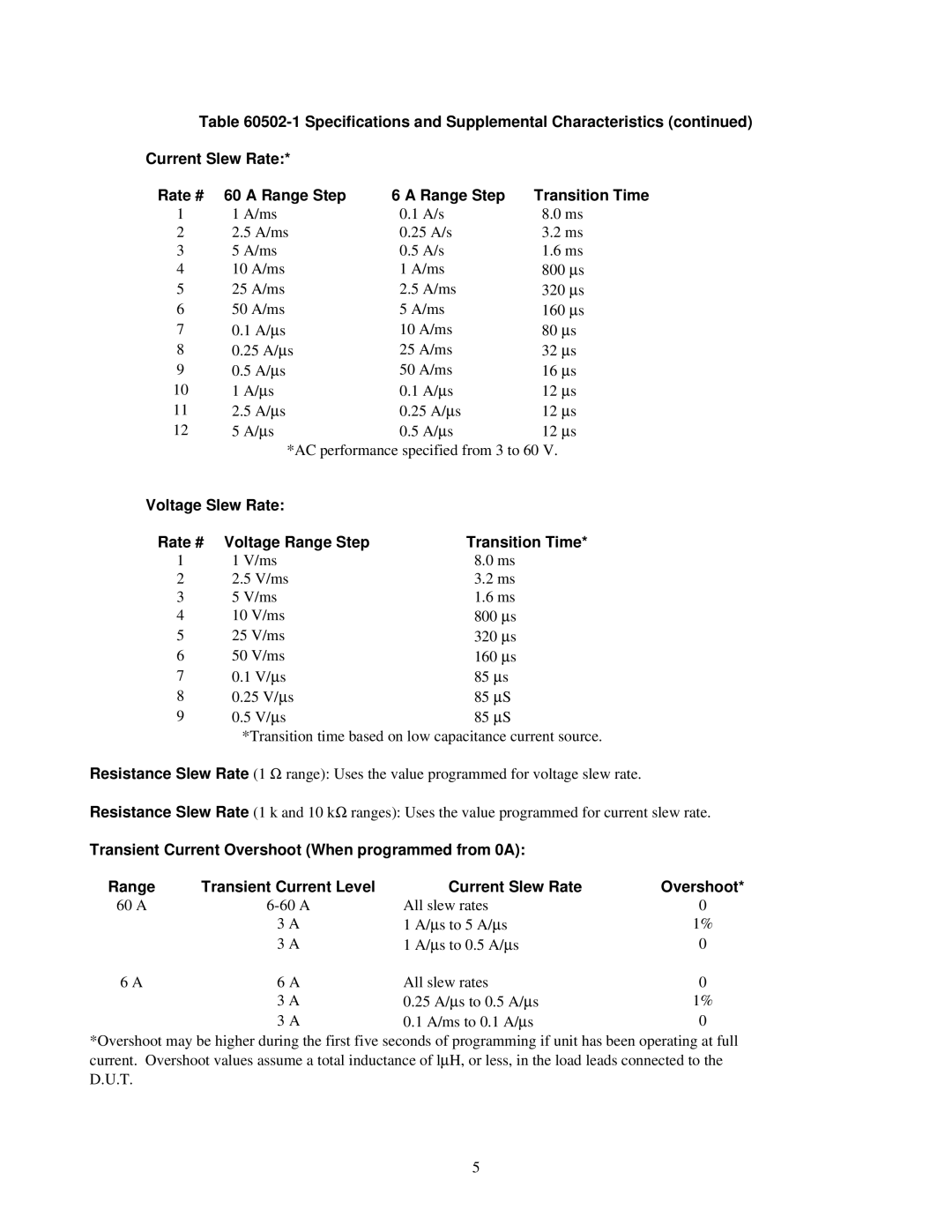 Agilent Technologies 60502B manual Specifications and Supplemental Characteristics 