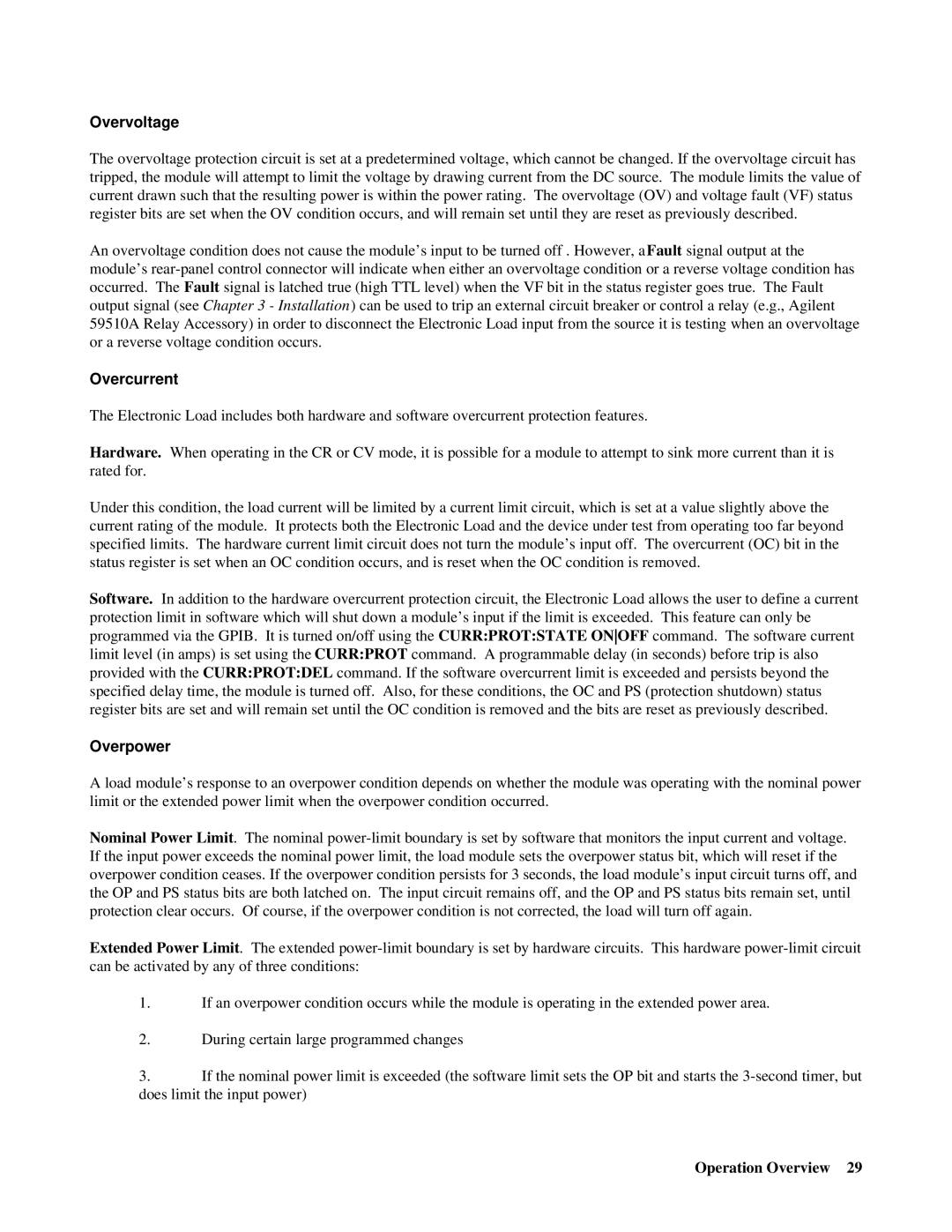 Agilent Technologies 6051A, 6050A manual Overvoltage, Overcurrent, Overpower 