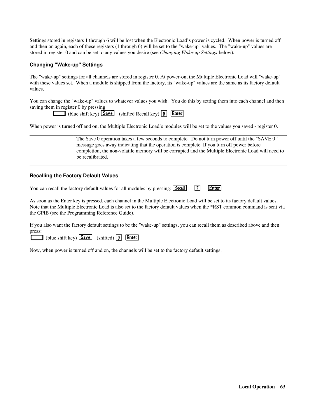 Agilent Technologies 6051A, 6050A manual Changing Wake-up Settings, Recalling the Factory Default Values 