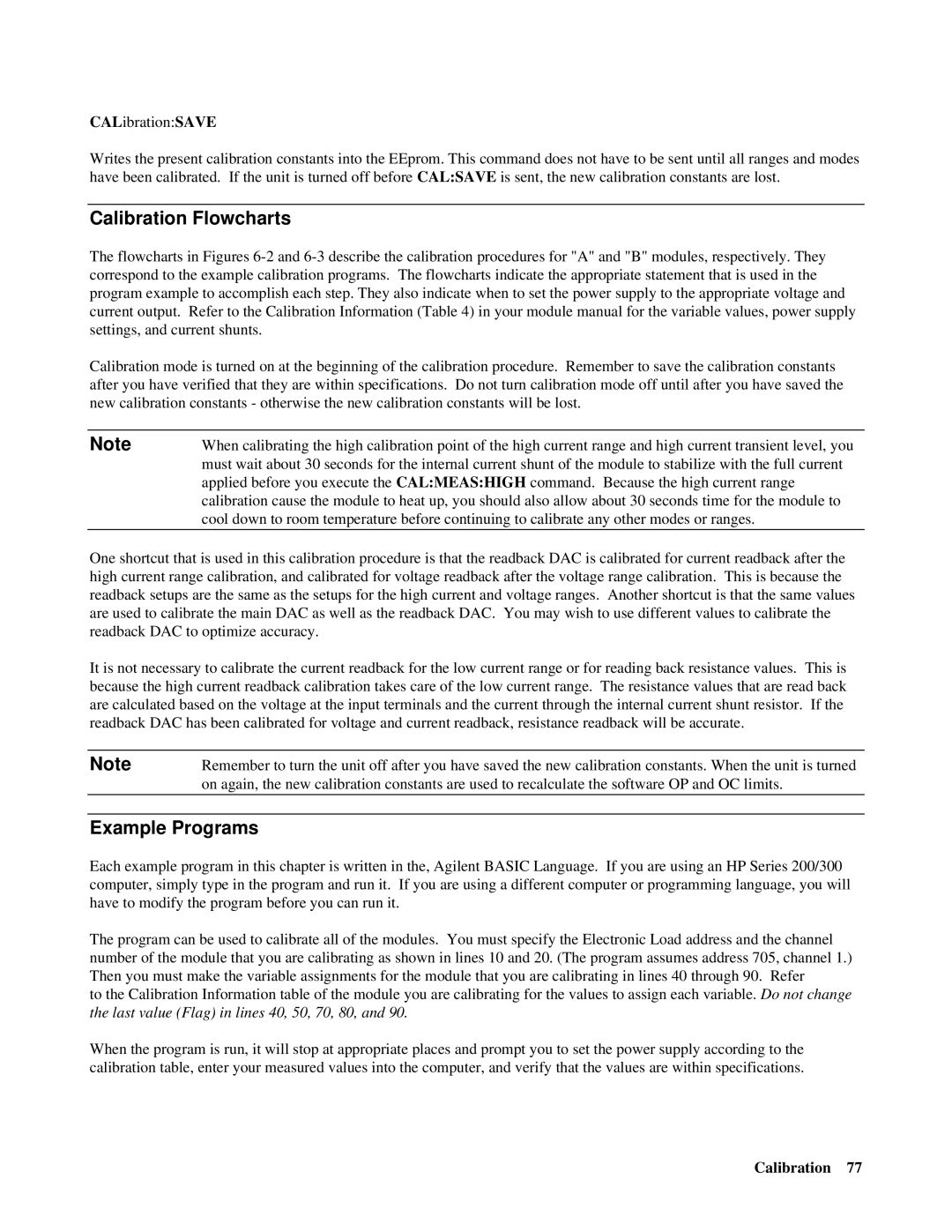 Agilent Technologies 6051A, 6050A manual Calibration Flowcharts, Example Programs 