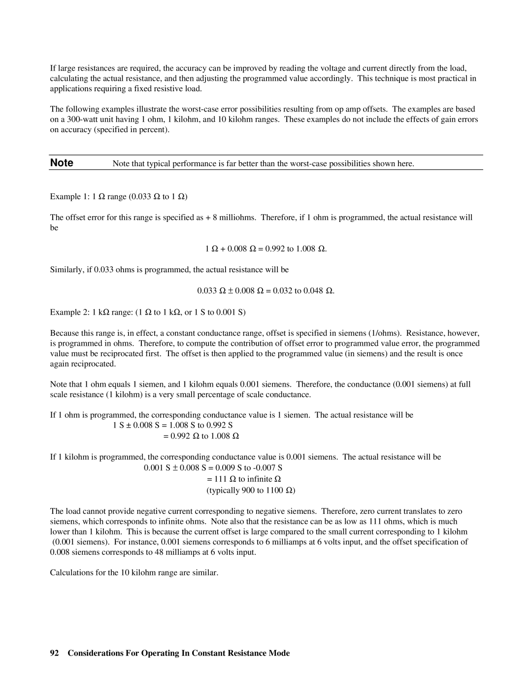 Agilent Technologies 6050A, 6051A manual Considerations For Operating In Constant Resistance Mode 