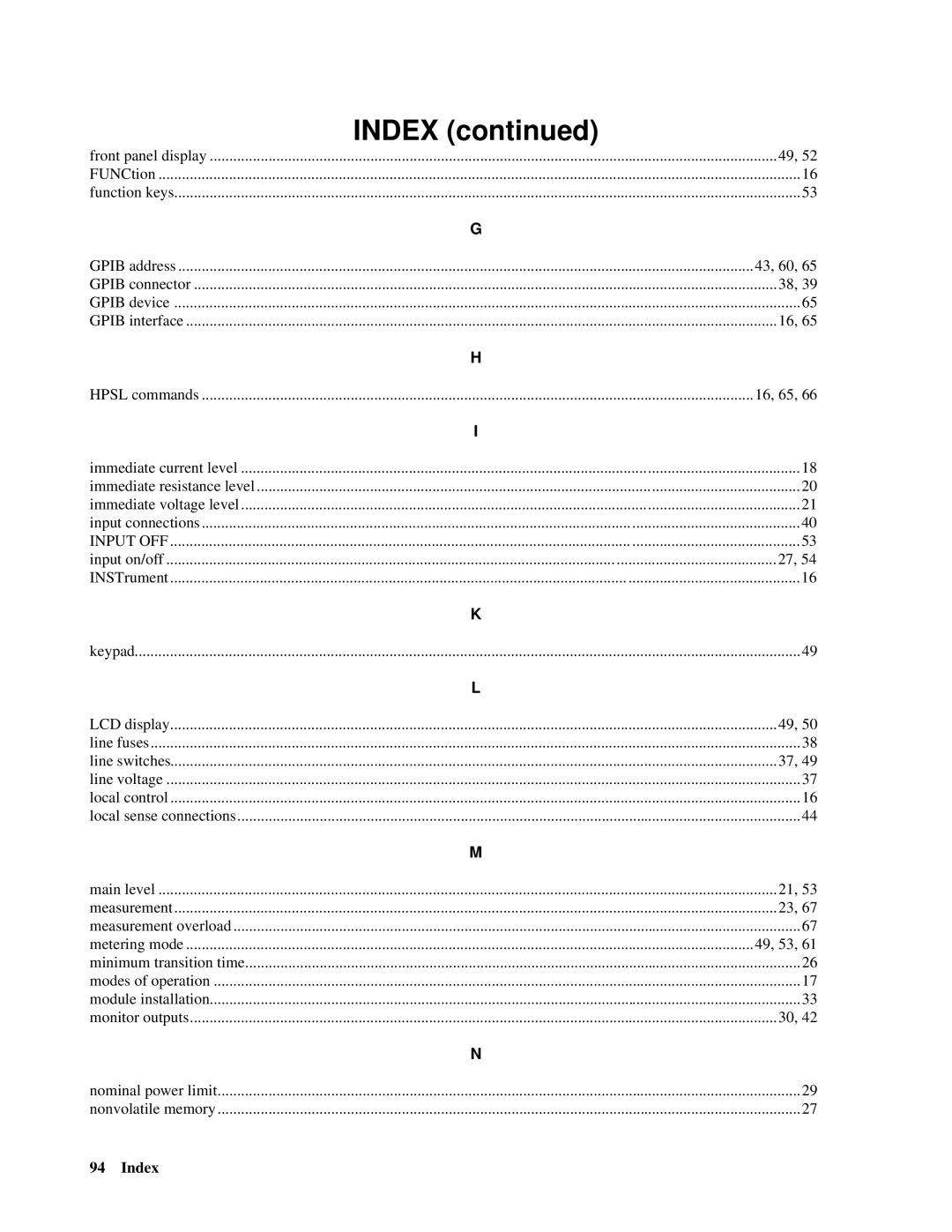 Agilent Technologies 6050A, 6051A manual Index 