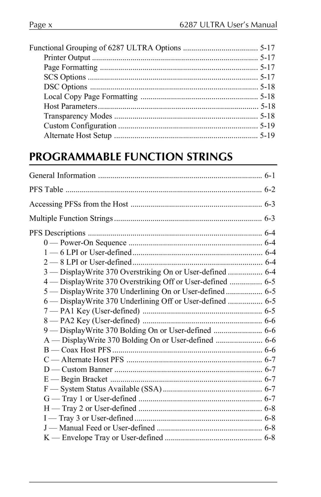 Agilent Technologies 6287 manual Programmable Function Strings 