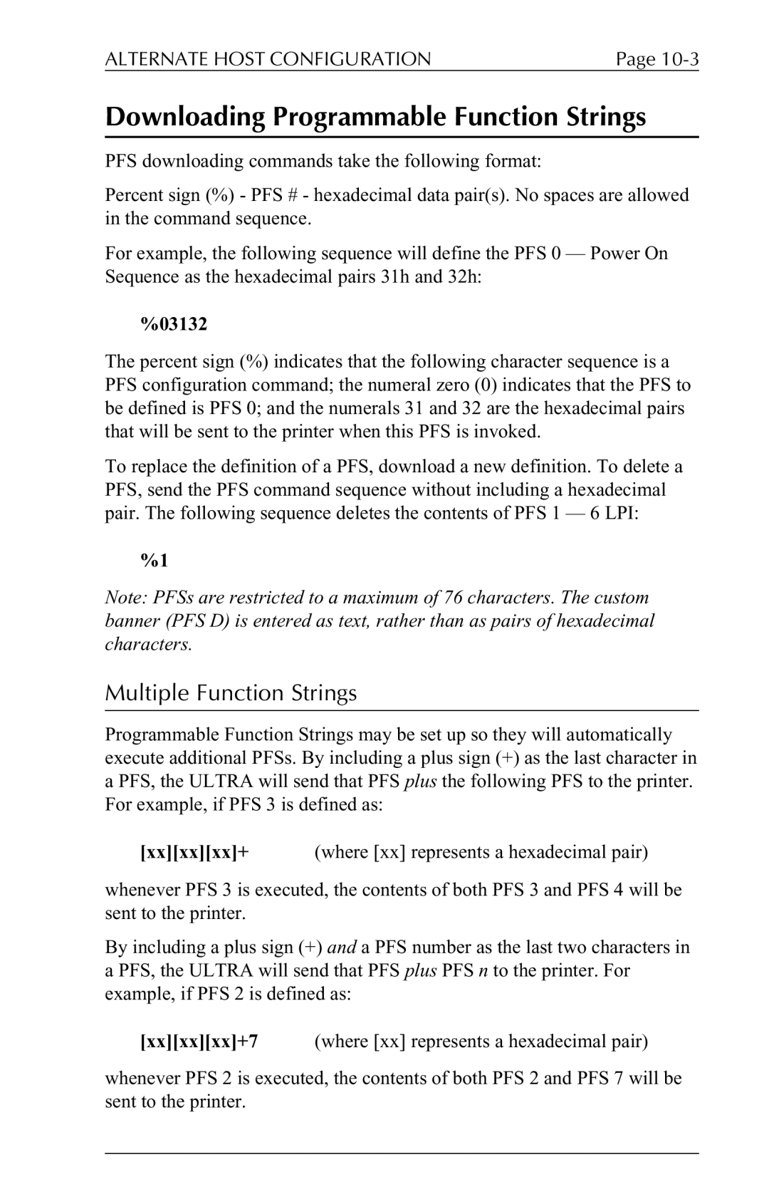 Agilent Technologies 6287 manual Downloading Programmable Function Strings, Alternate Host Configuration 