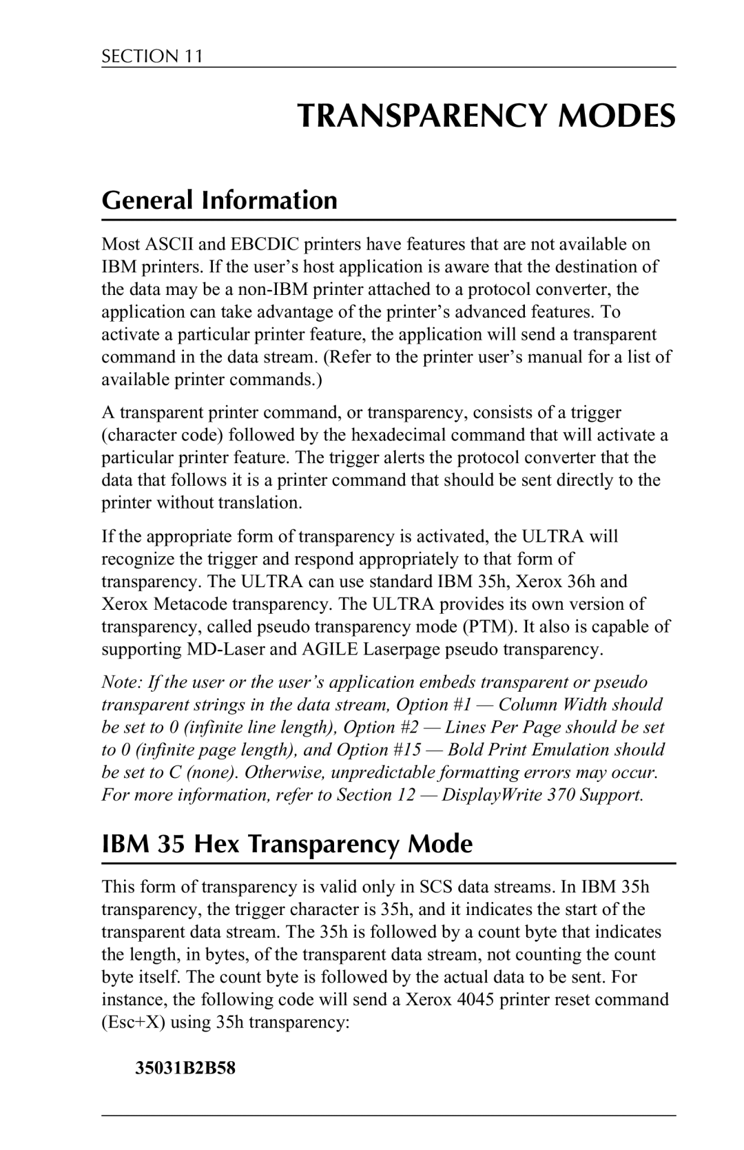 Agilent Technologies 6287 manual Transparency Modes, IBM 35 Hex Transparency Mode 