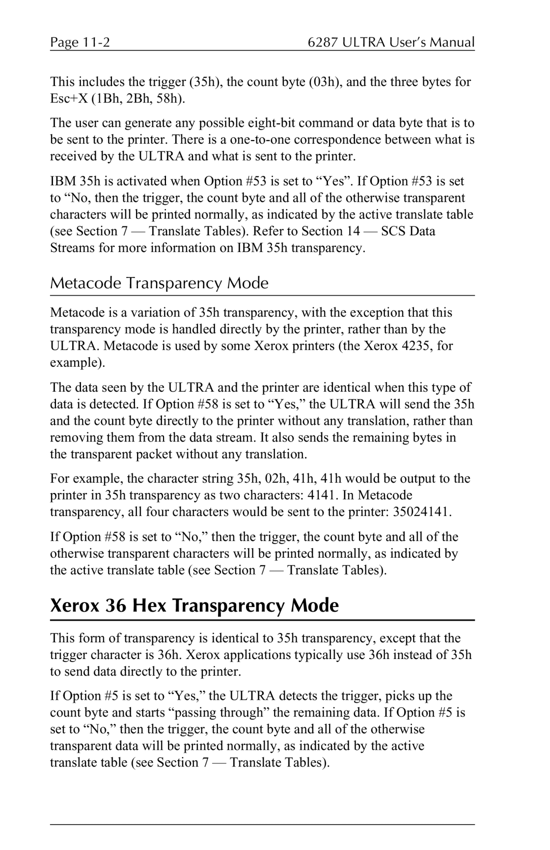 Agilent Technologies 6287 manual Xerox 36 Hex Transparency Mode, Metacode Transparency Mode 