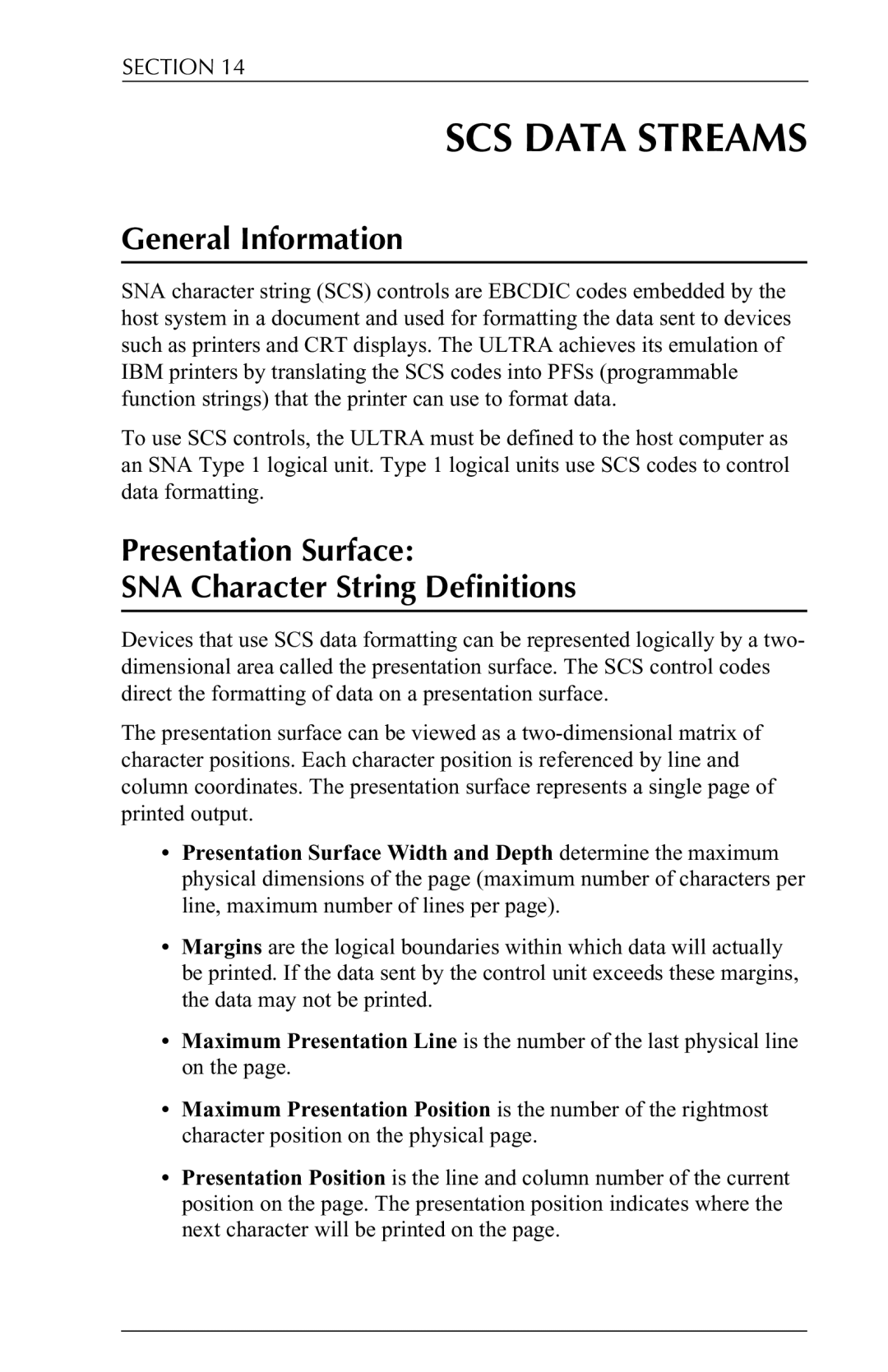 Agilent Technologies 6287 manual SCS Data Streams, Presentation Surface SNA Character String Definitions 