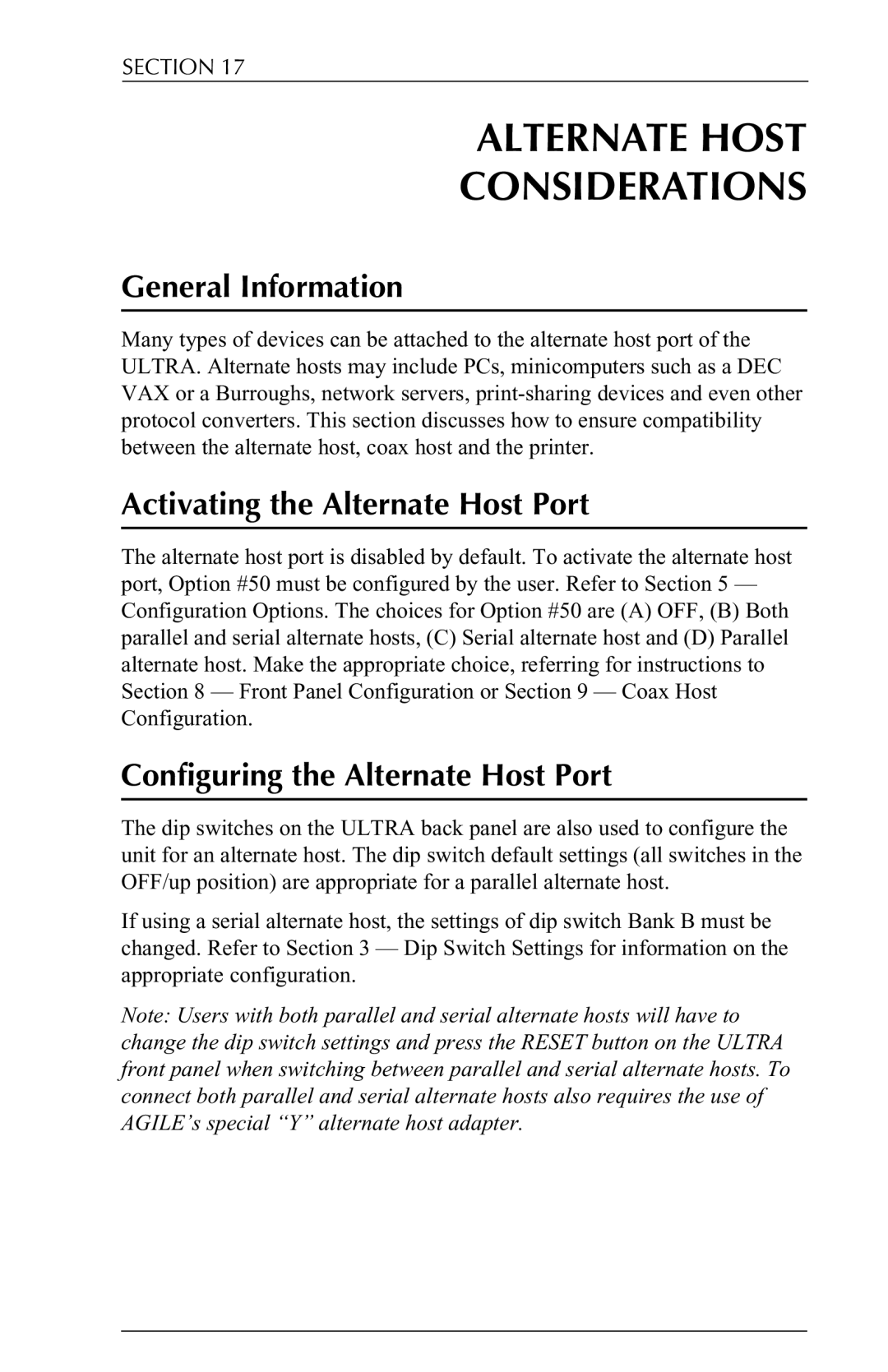 Agilent Technologies 6287 manual Alternate Host Considerations, Activating the Alternate Host Port 