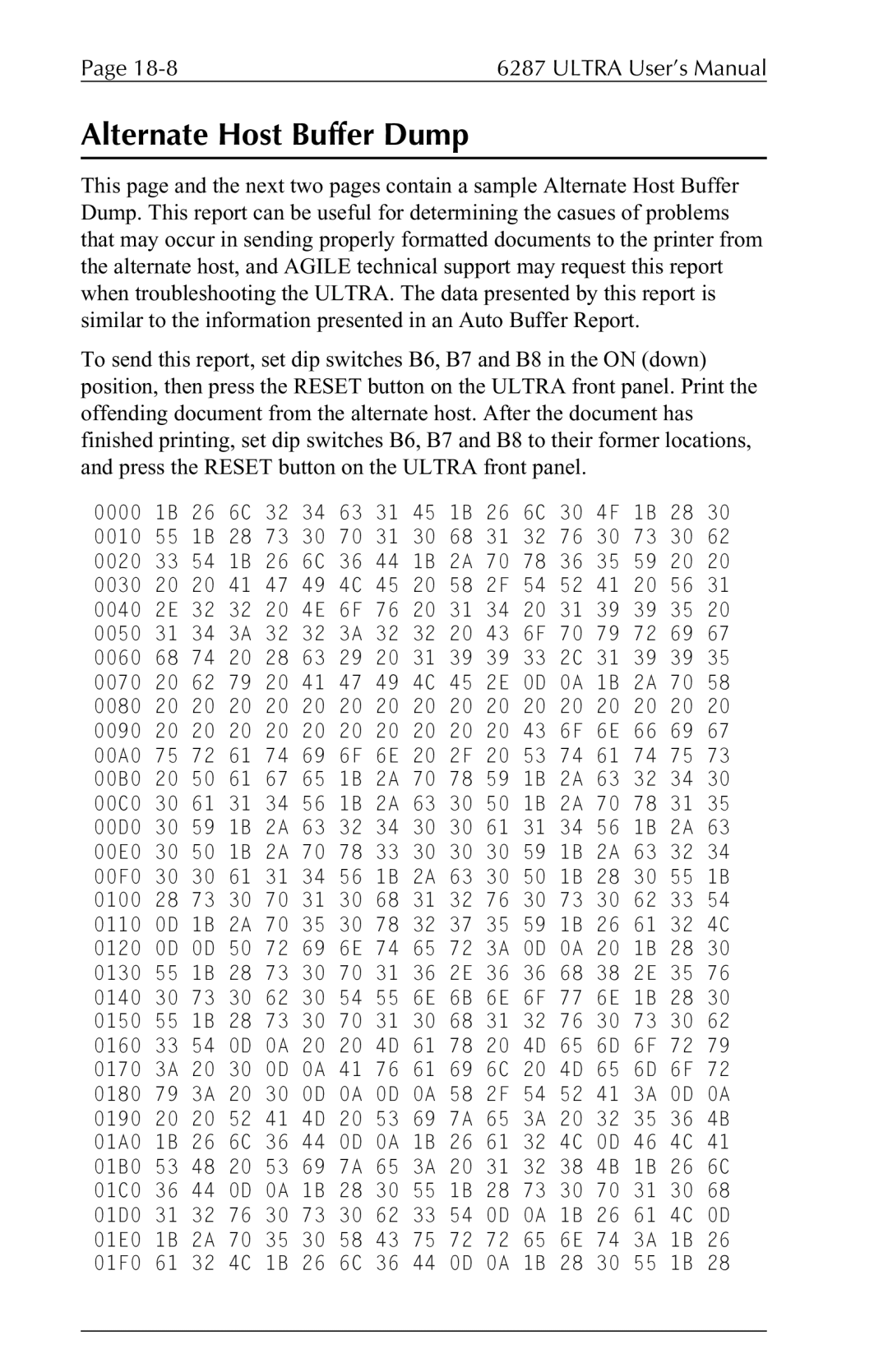 Agilent Technologies 6287 manual Alternate Host Buffer Dump 