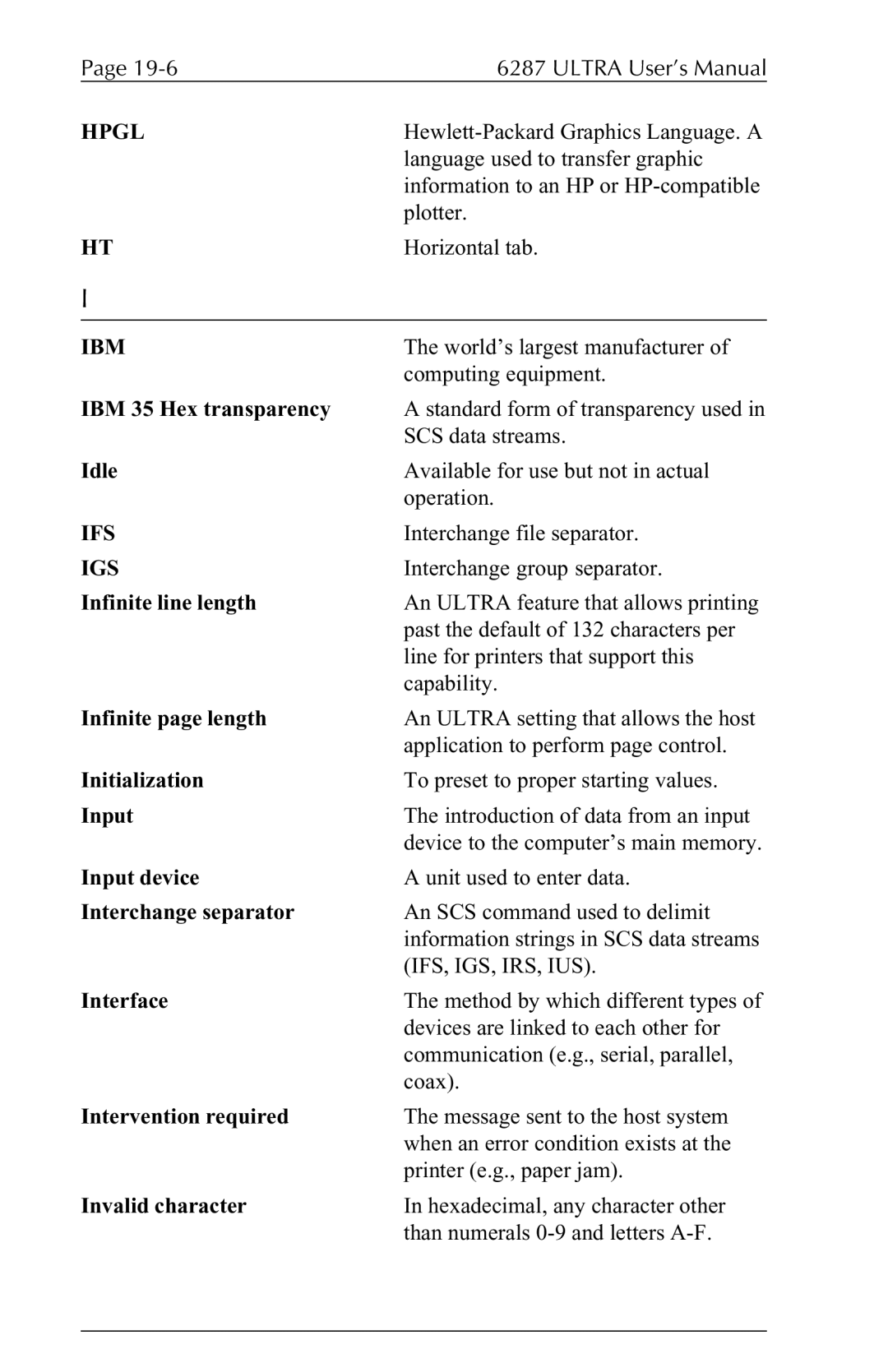 Agilent Technologies 6287 manual Hpgl, Ibm, Ifs, Igs, Irs, Ius 