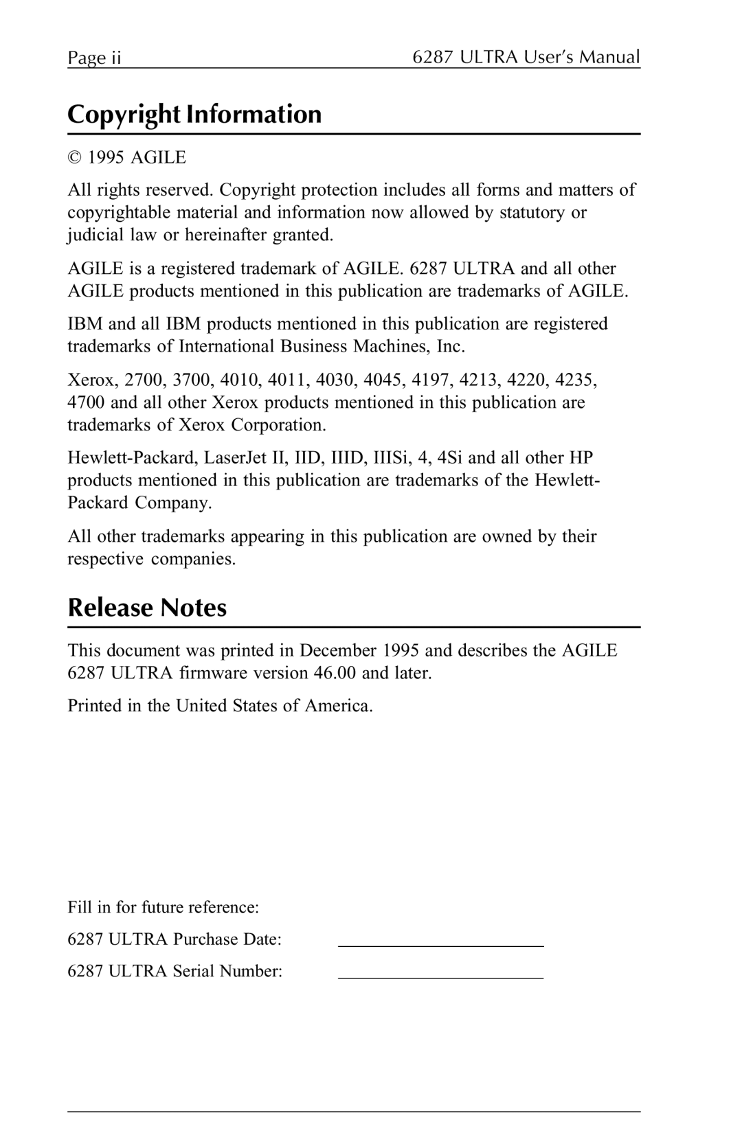 Agilent Technologies 6287 manual Copyright Information, Release Notes 