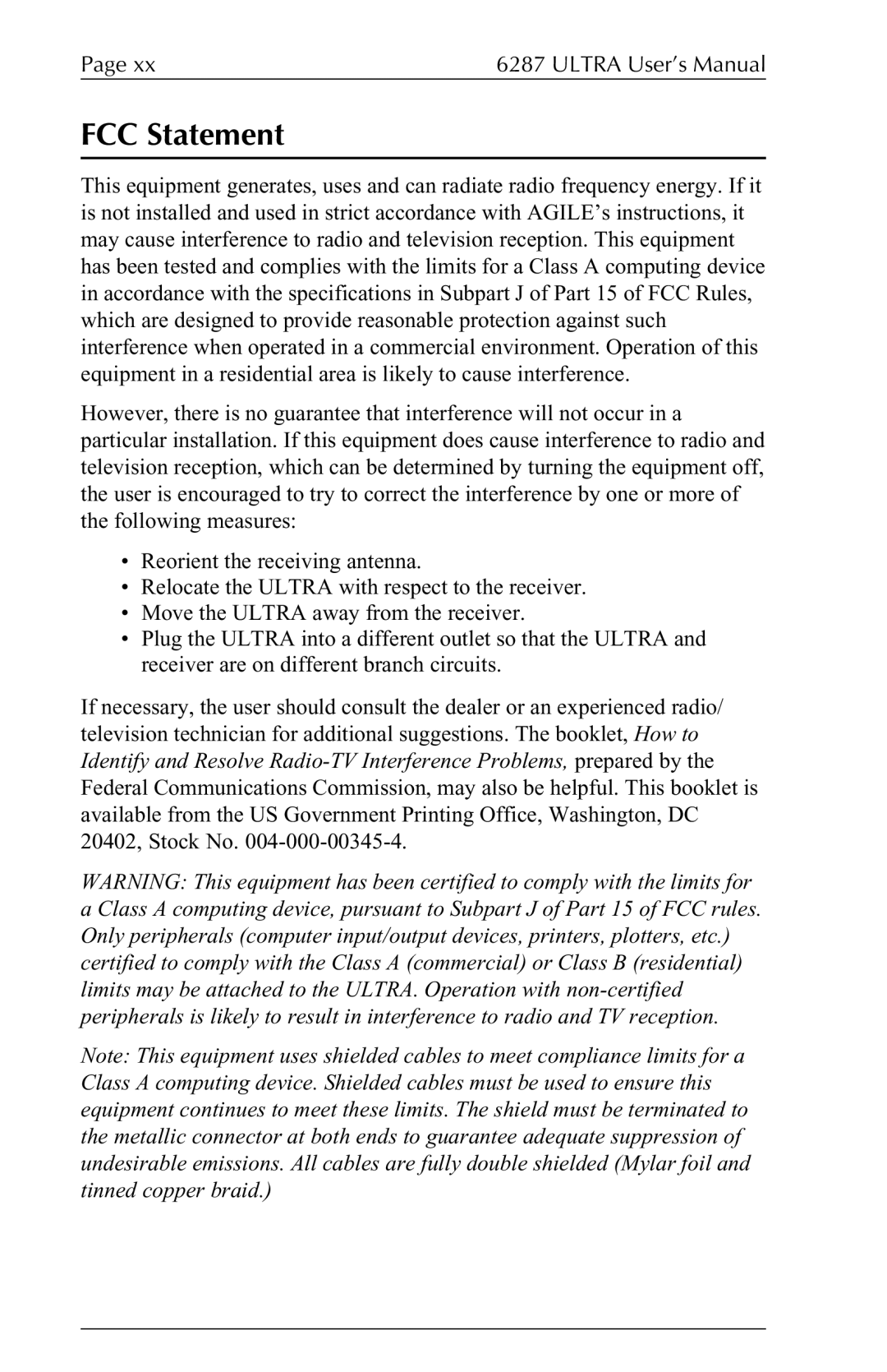 Agilent Technologies 6287 manual FCC Statement 