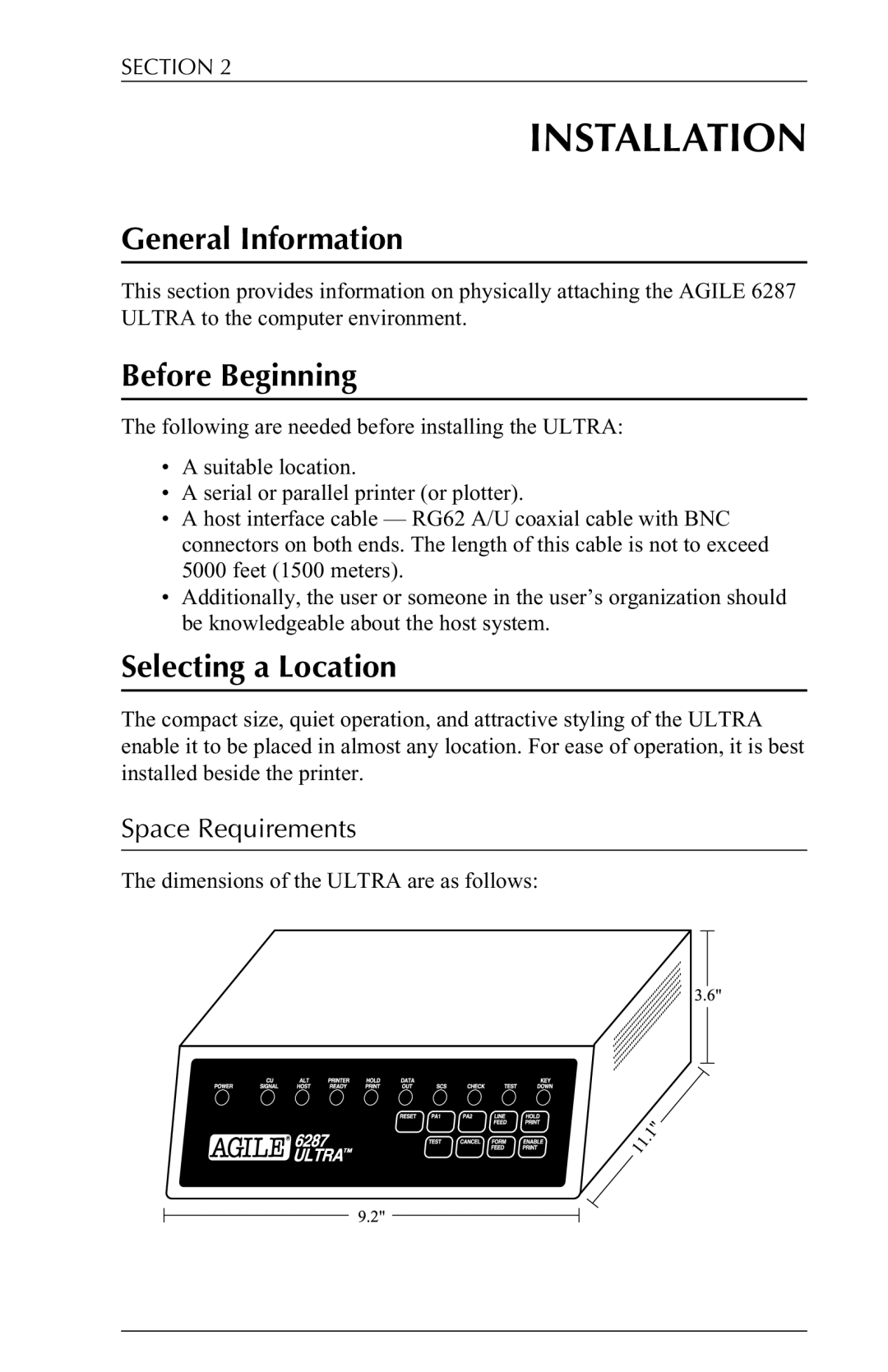 Agilent Technologies 6287 manual Installation, Before Beginning, Selecting a Location, Space Requirements 