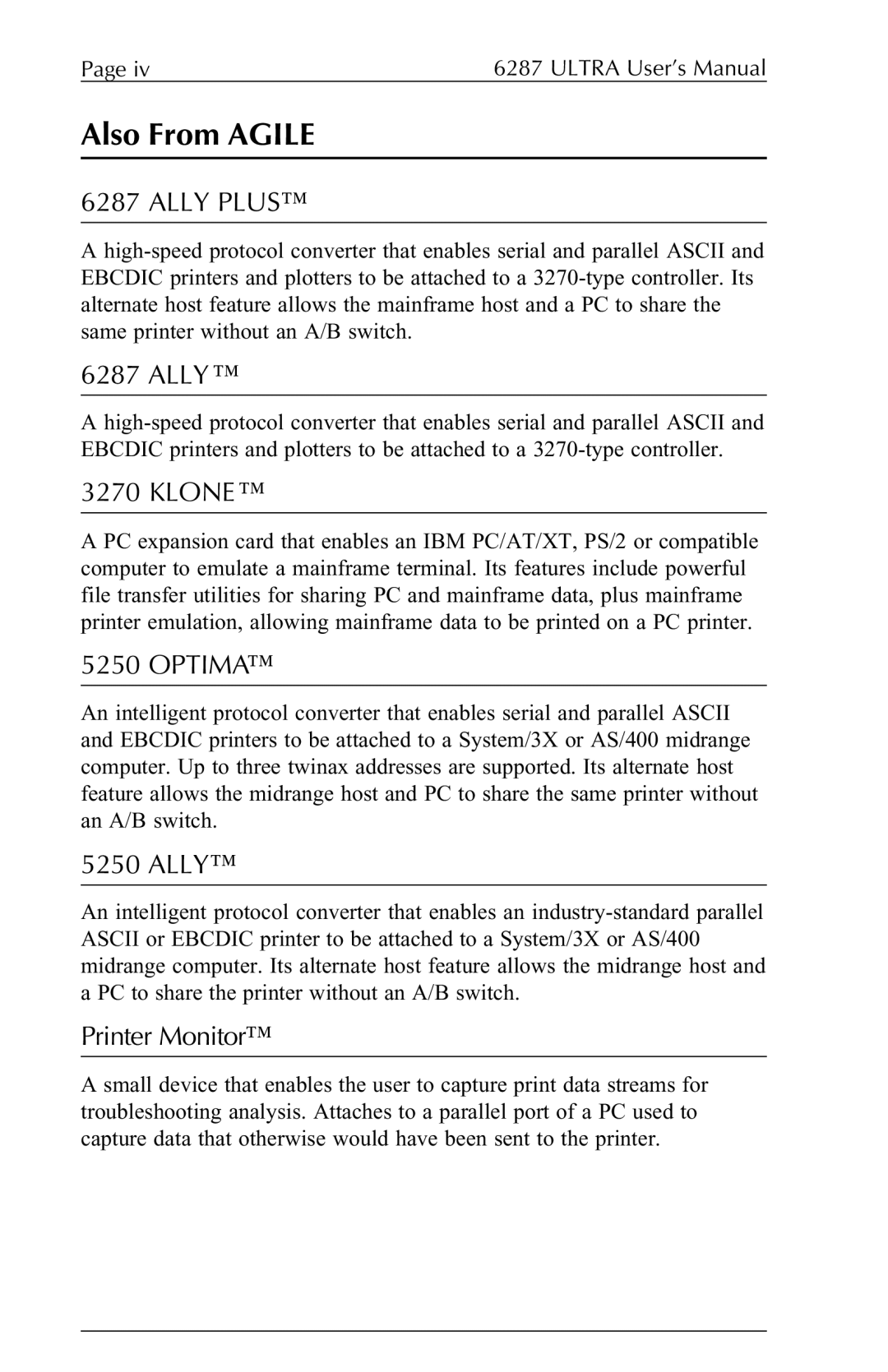 Agilent Technologies 6287 manual Also From Agile, Ally, Klone, Optima, Printer Monitor 