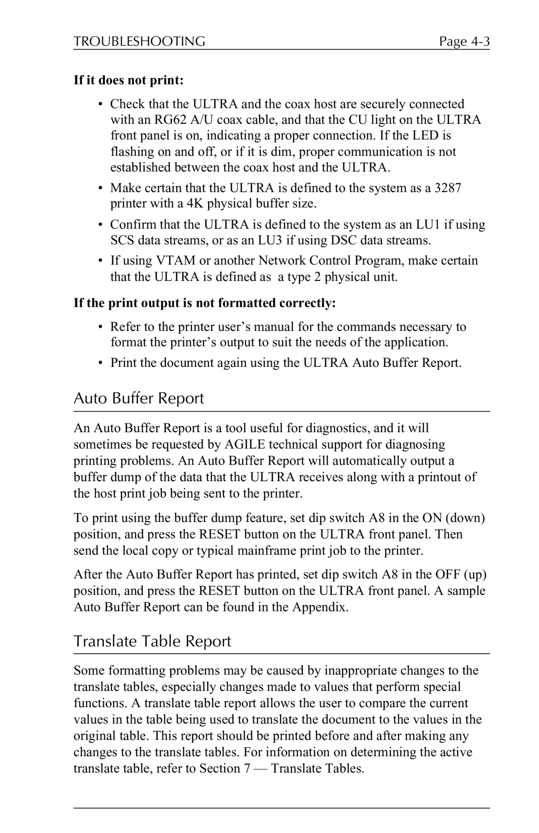 Agilent Technologies 6287 manual Auto Buffer Report, Translate Table Report, Troubleshooting 