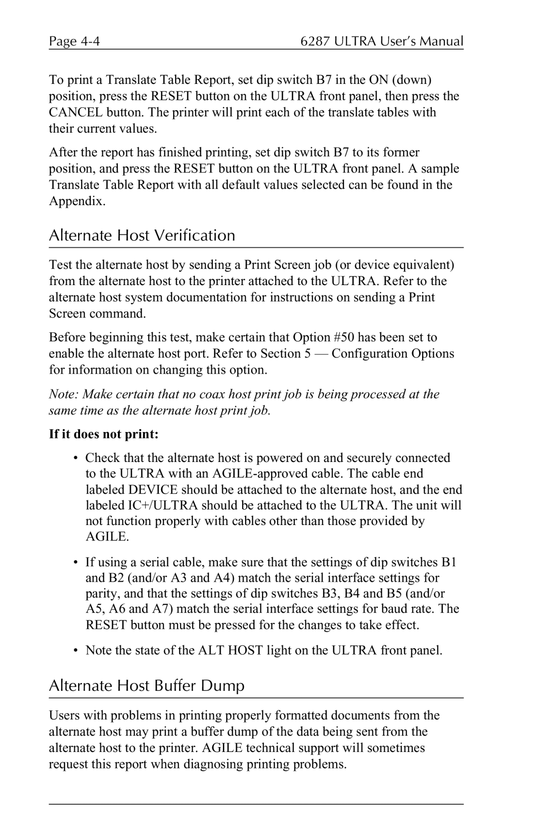 Agilent Technologies 6287 manual Alternate Host Verification, Alternate Host Buffer Dump 