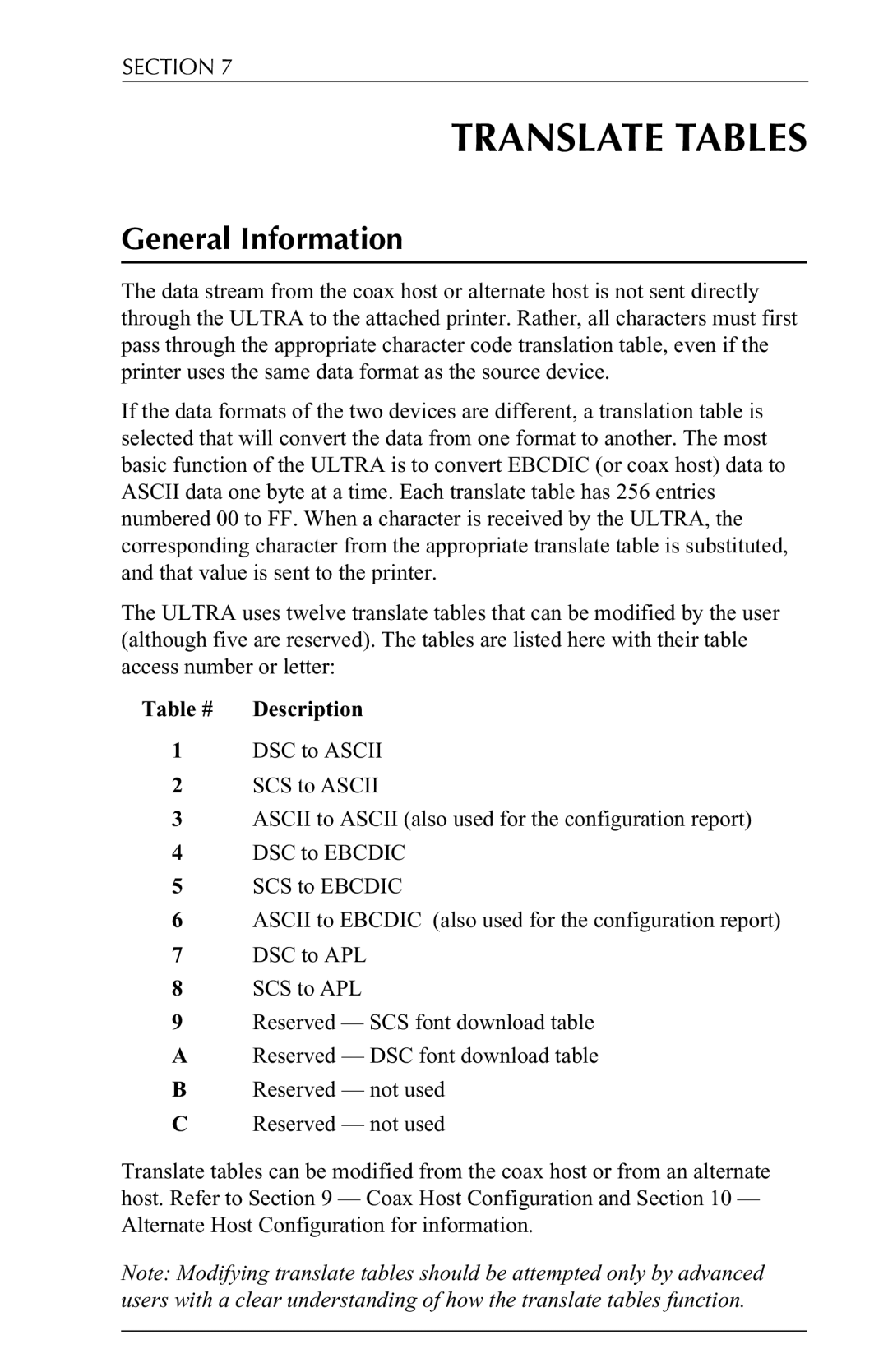 Agilent Technologies 6287 manual Translate Tables, Section 