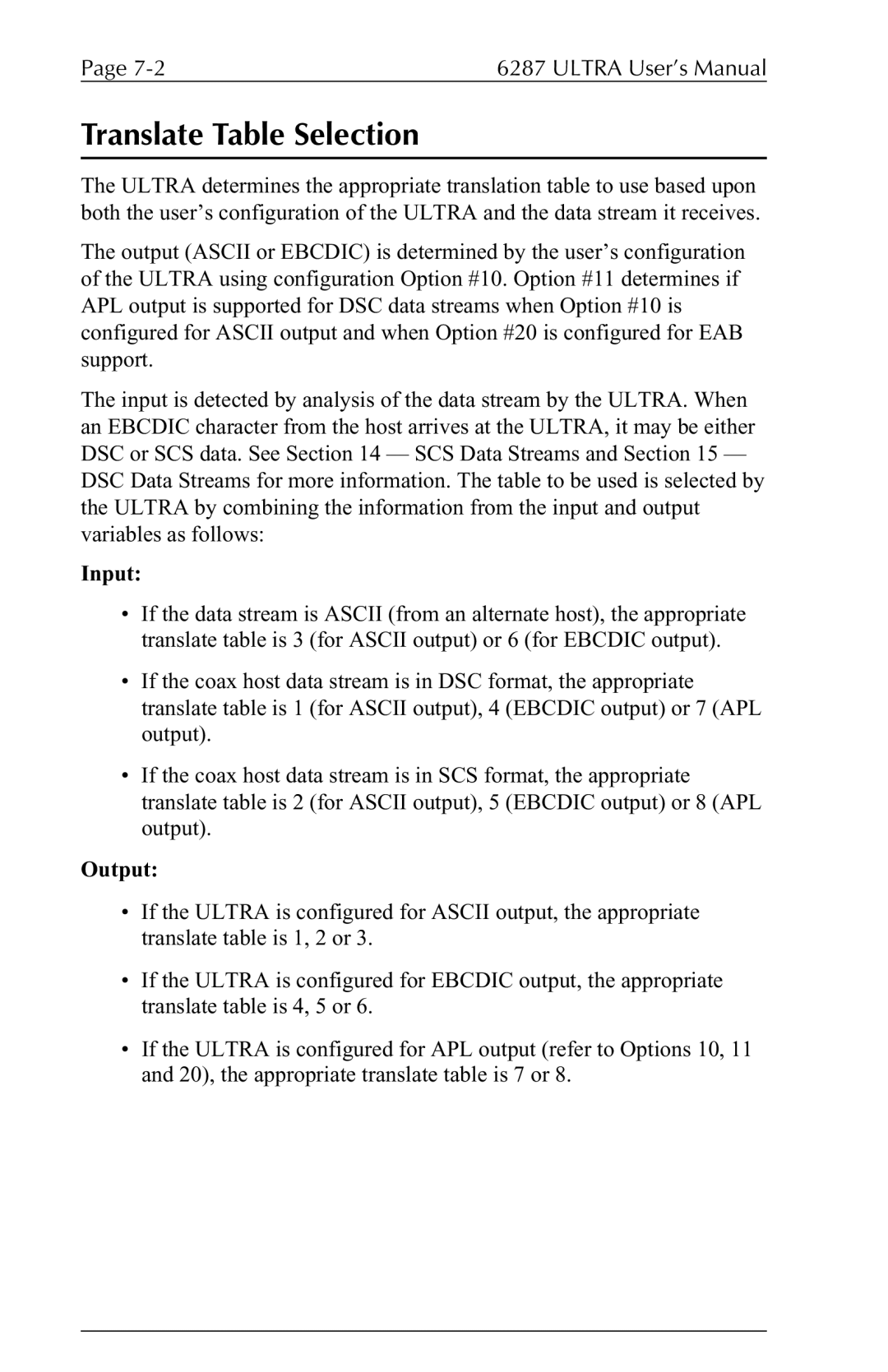 Agilent Technologies 6287 manual Translate Table Selection 