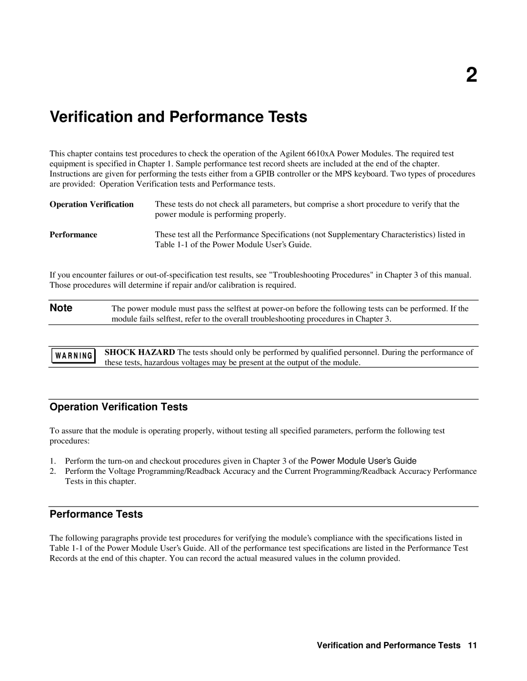 Agilent Technologies 6610XA appendix Operation Verification Tests, Verification and Performance Tests 