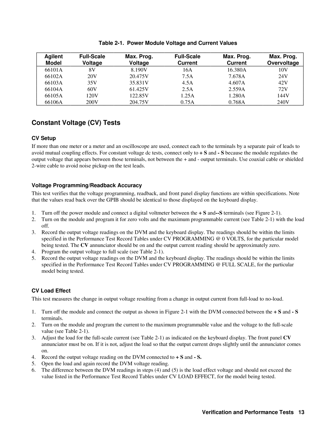 Agilent Technologies 6610XA appendix Constant Voltage CV Tests, Current Overvoltage, CV Setup, CV Load Effect 