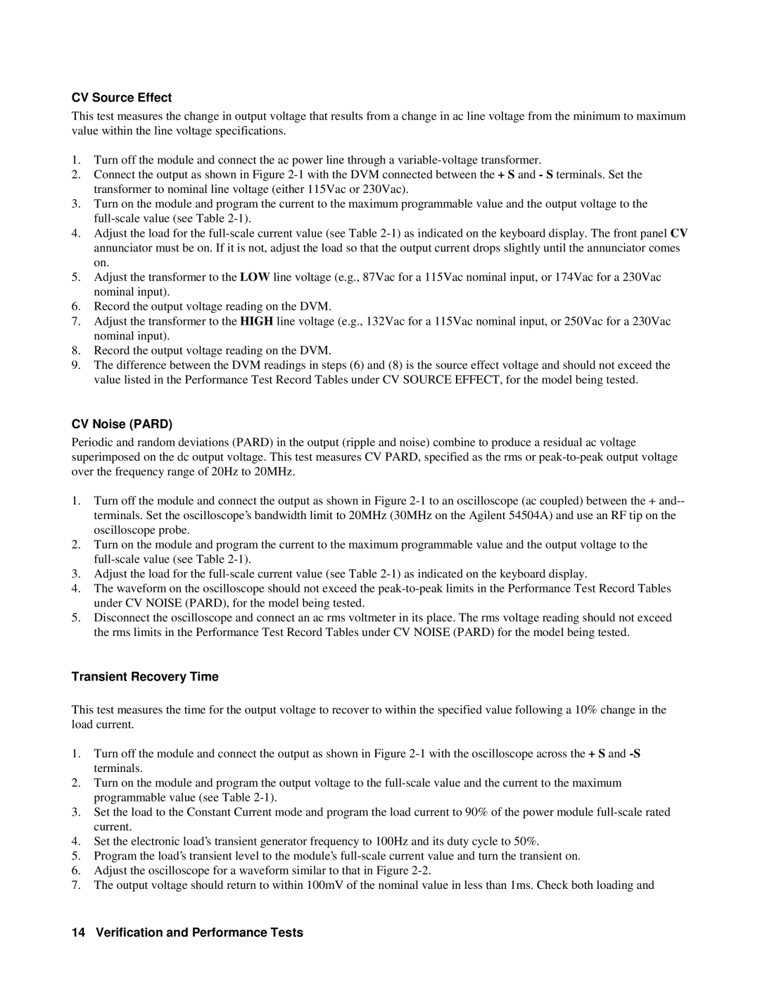 Agilent Technologies 6610XA appendix CV Source Effect, CV Noise Pard, Transient Recovery Time 