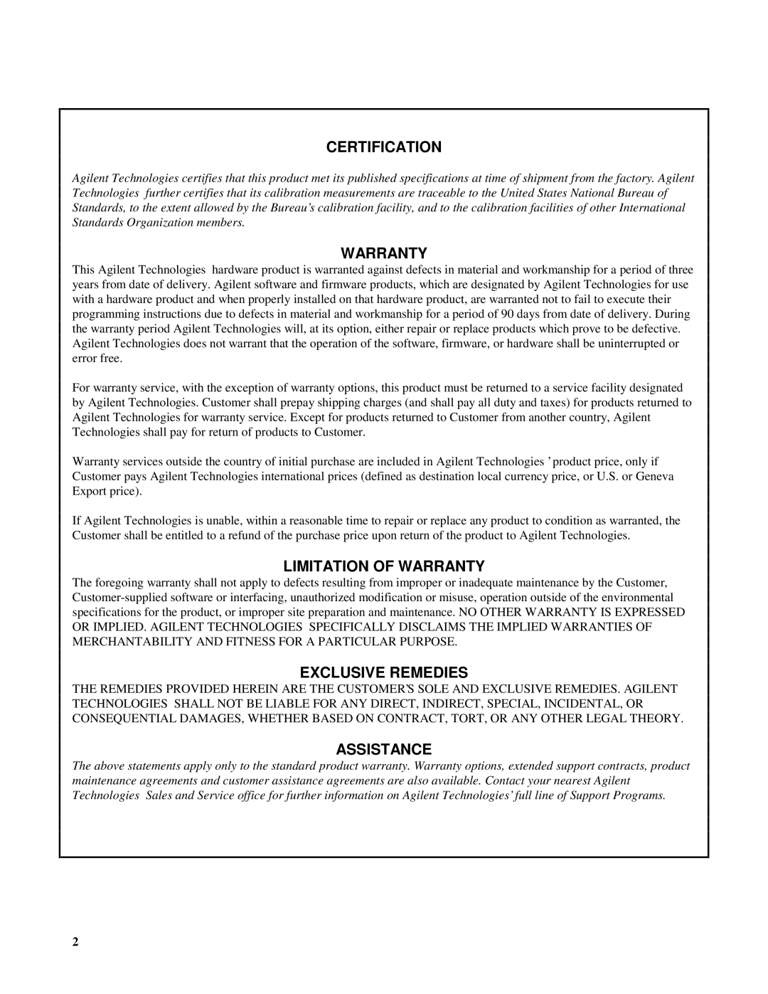 Agilent Technologies 6610XA appendix Certification 