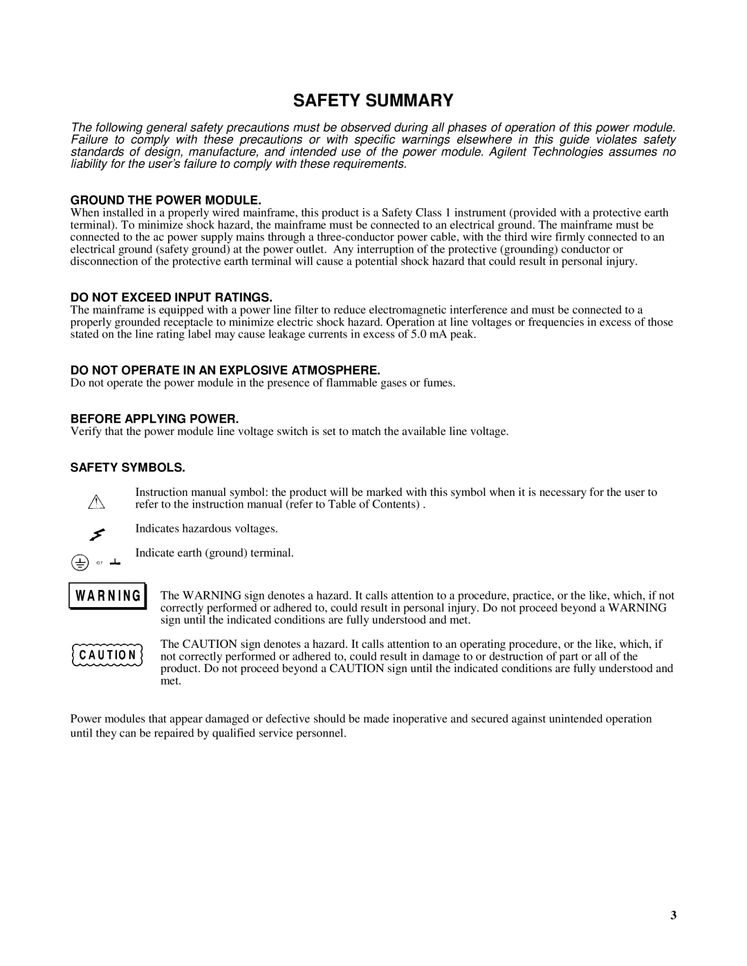 Agilent Technologies 6610XA appendix Safety Summary 