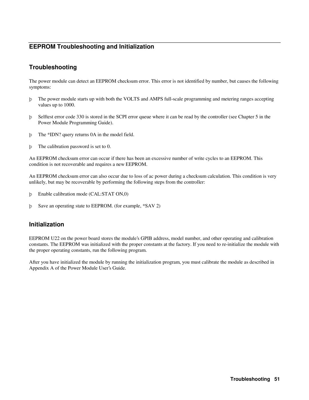 Agilent Technologies 6610XA appendix Eeprom Troubleshooting and Initialization 