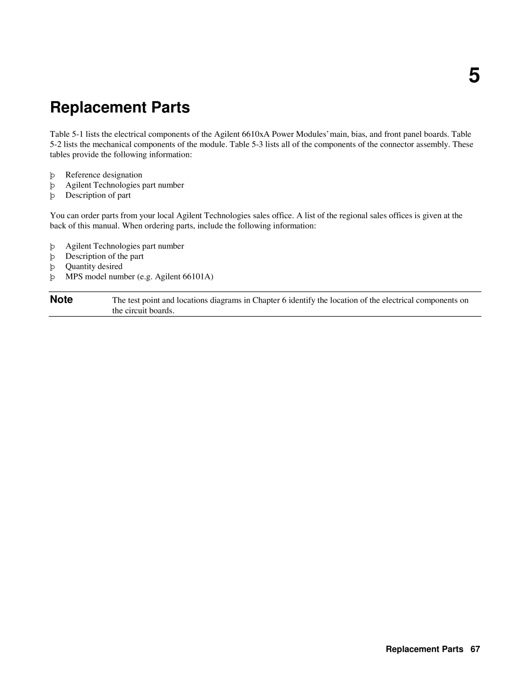 Agilent Technologies 6610XA appendix Replacement Parts 