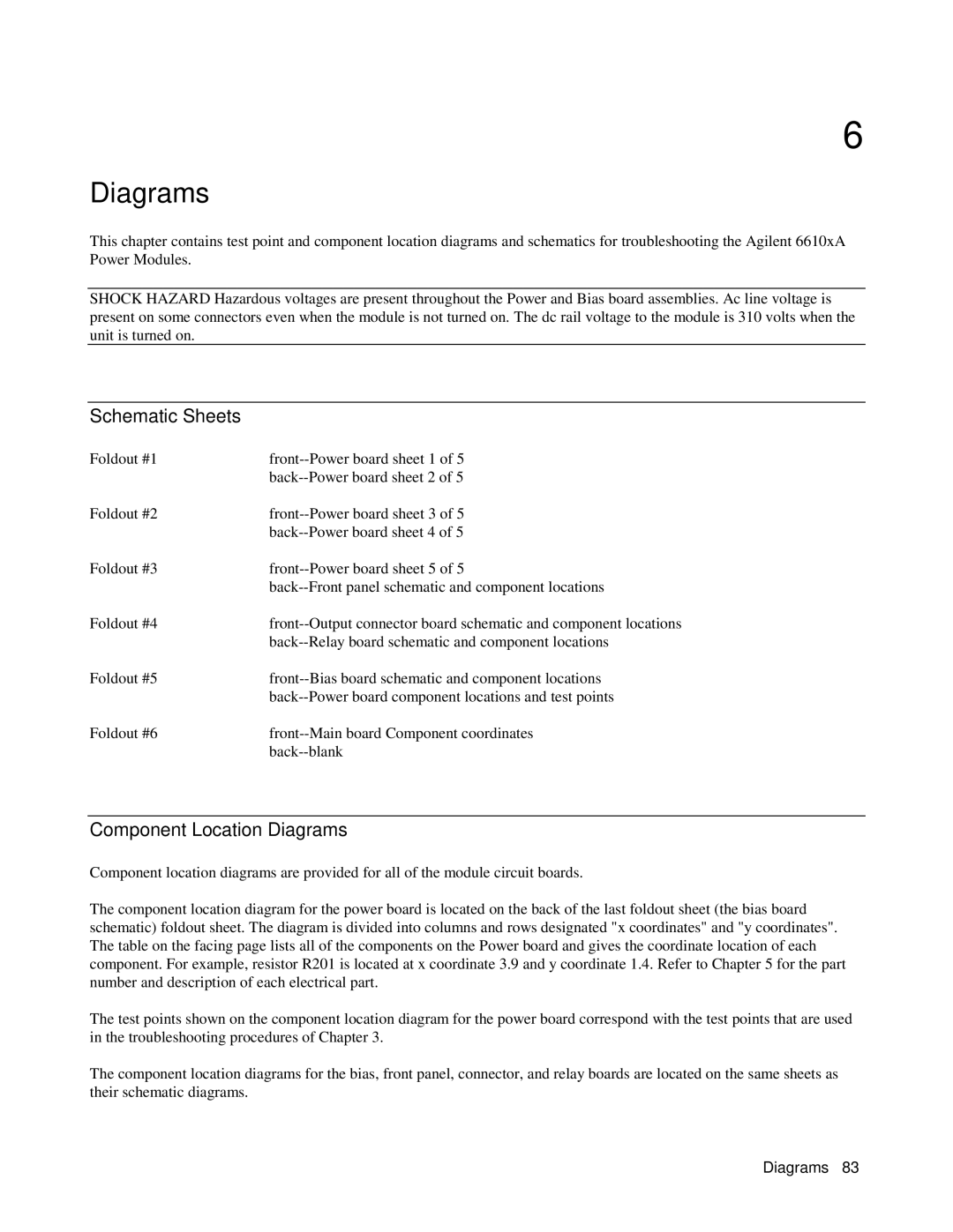 Agilent Technologies 6610XA appendix Schematic Sheets, Component Location Diagrams 