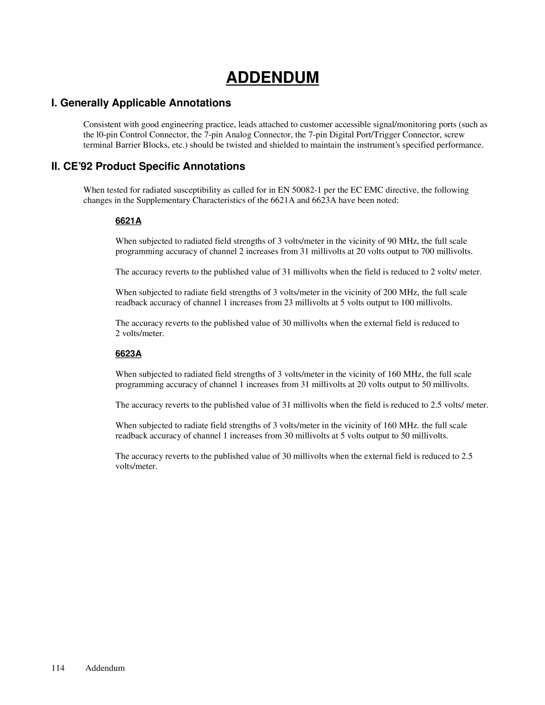 Agilent Technologies 6622A, 6627A Generally Applicable Annotations, II. CE’92 Product Specific Annotations, 6621A, 6623A 