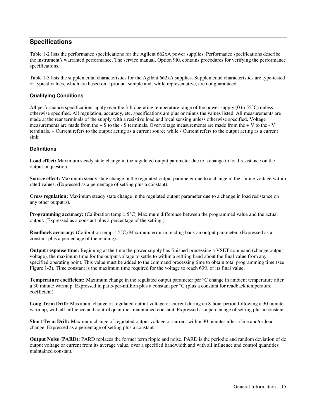 Agilent Technologies 6624A, 6621A, 6627A, 6622A, 6623A manual Specifications, Qualifying Conditions, Definitions 