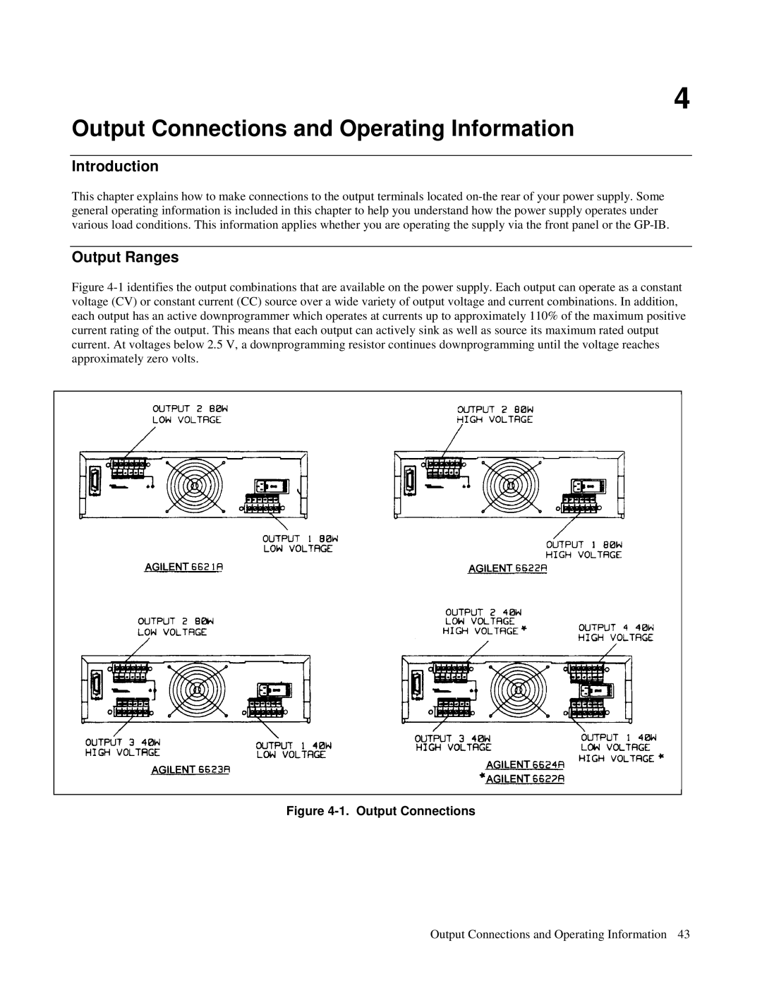 Agilent Technologies 6627A, 6621A, 6622A, 6623A, 6624A manual Output Connections and Operating Information, Output Ranges 