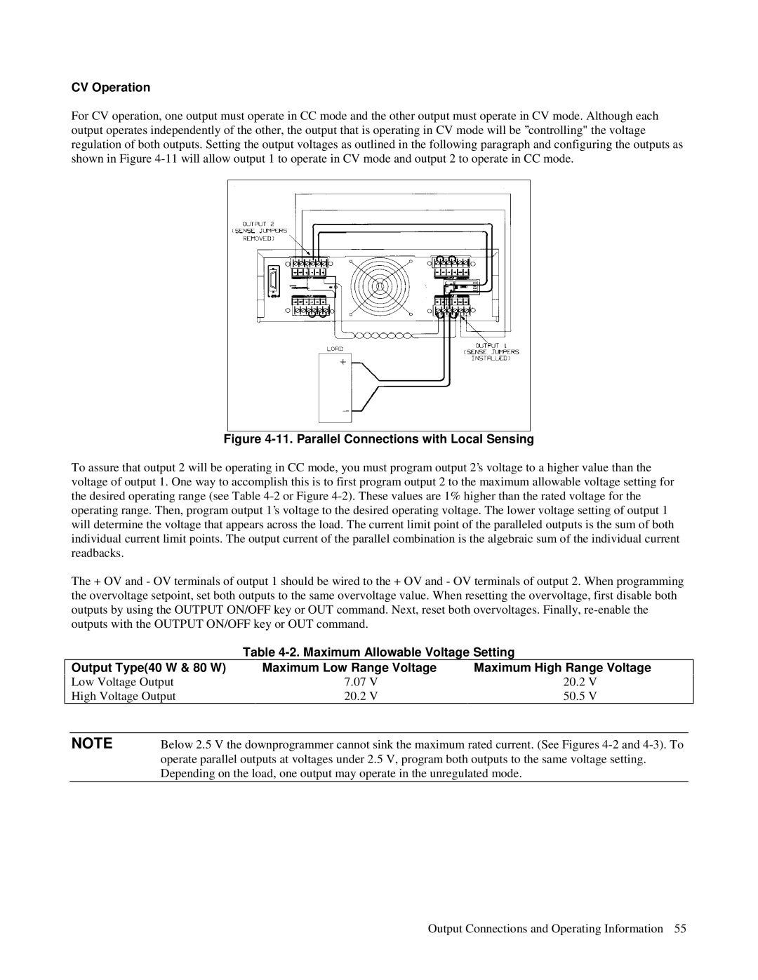 Agilent Technologies 6623A, 6621A, 6627A, 6622A, 6624A manual CV Operation, Maximum Allowable Voltage Setting 