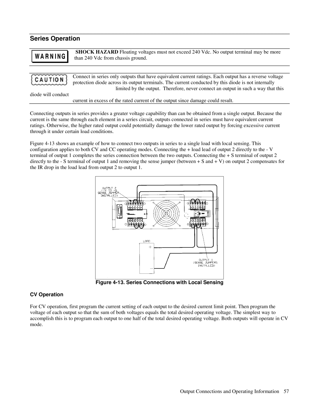 Agilent Technologies 6621A, 6627A, 6622A, 6623A, 6624A Series Operation, Series Connections with Local Sensing CV Operation 