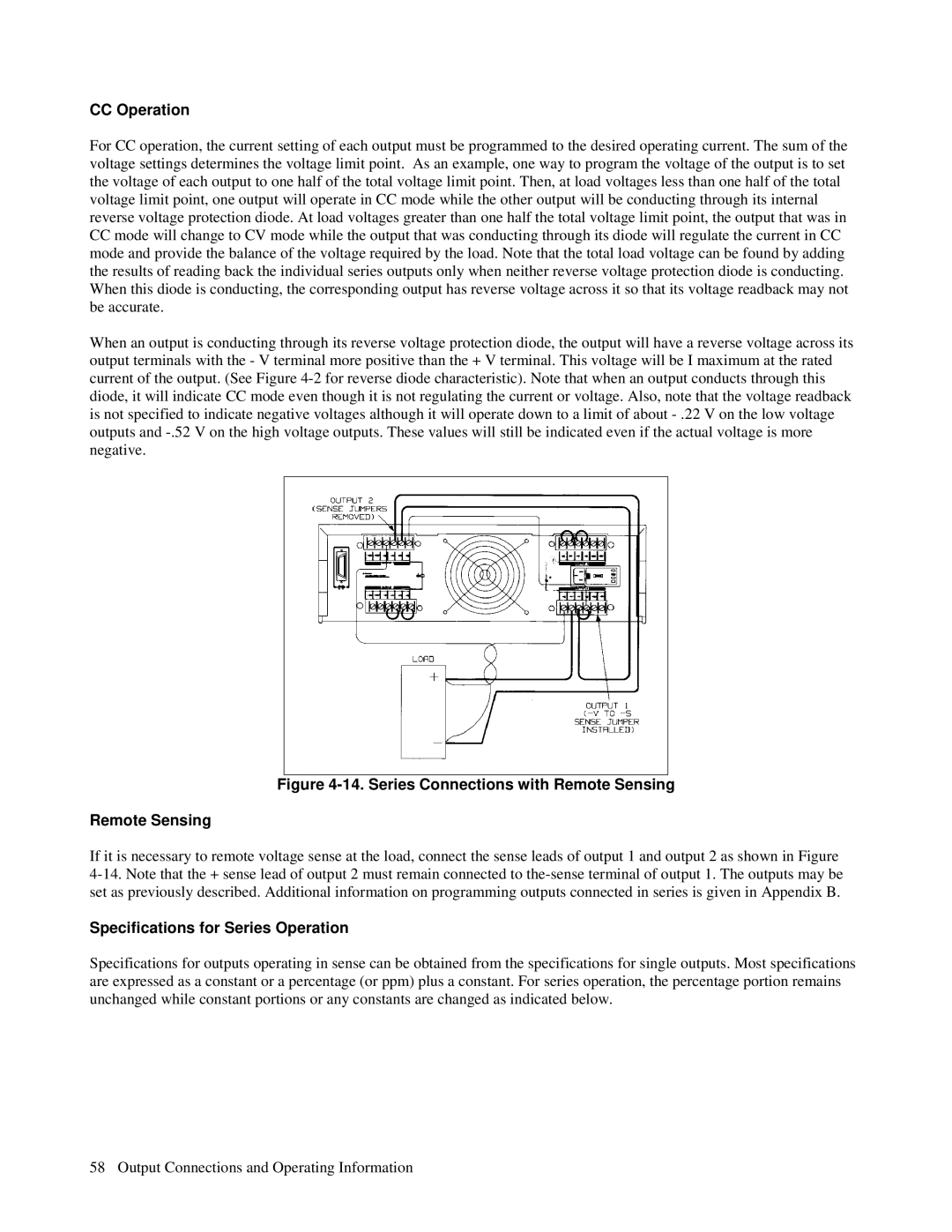 Agilent Technologies 6627A, 6621A, 6622A, 6623A Series Connections with Remote Sensing, Specifications for Series Operation 