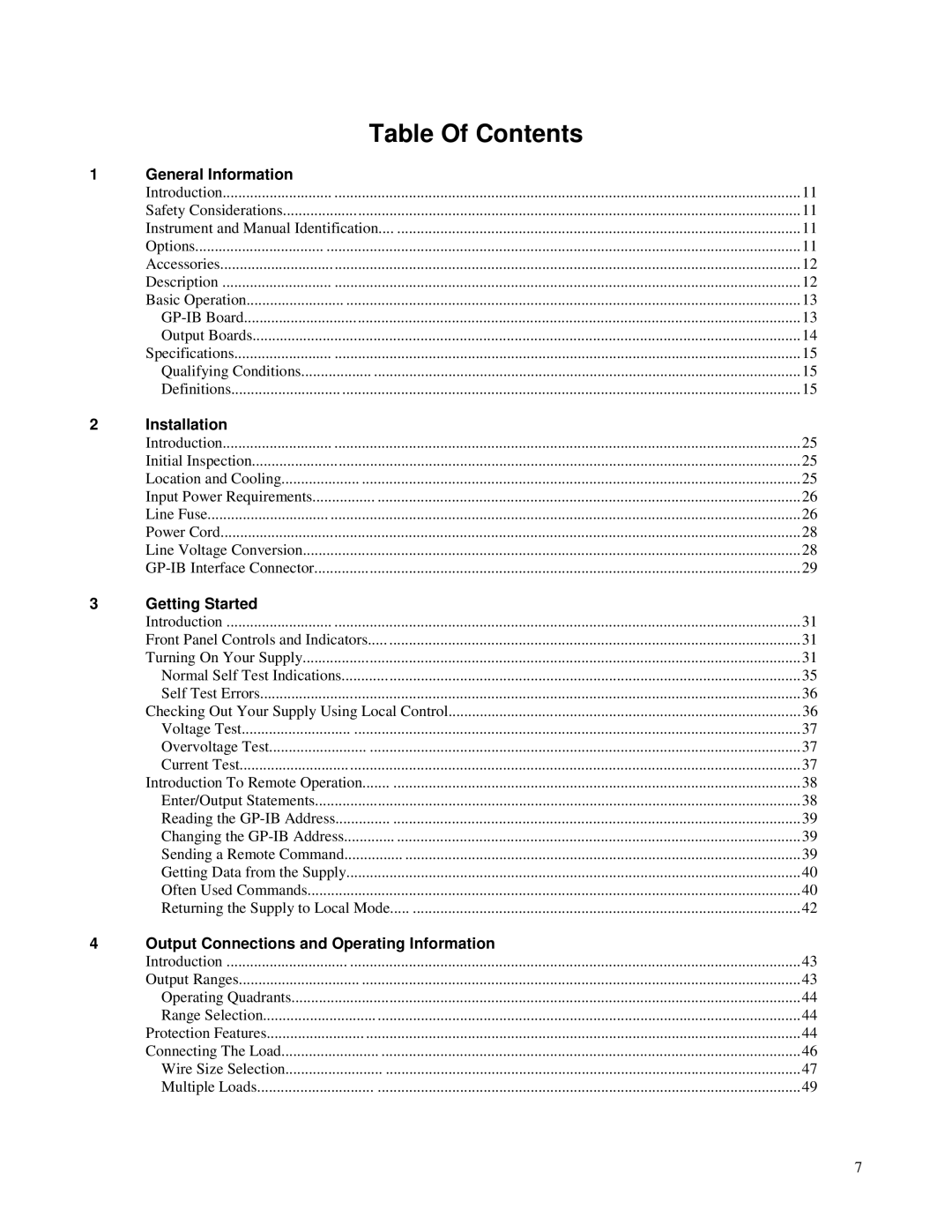 Agilent Technologies 6622A, 6621A, 6627A, 6623A, 6624A manual Table Of Contents 