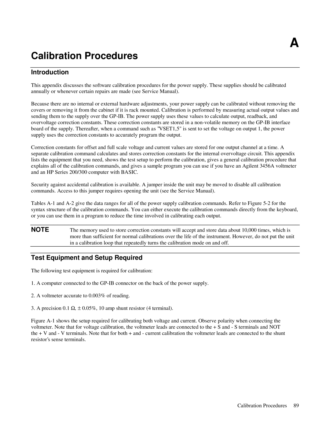 Agilent Technologies 6624A, 6621A, 6627A, 6622A, 6623A manual Calibration Procedures, Test Equipment and Setup Required 