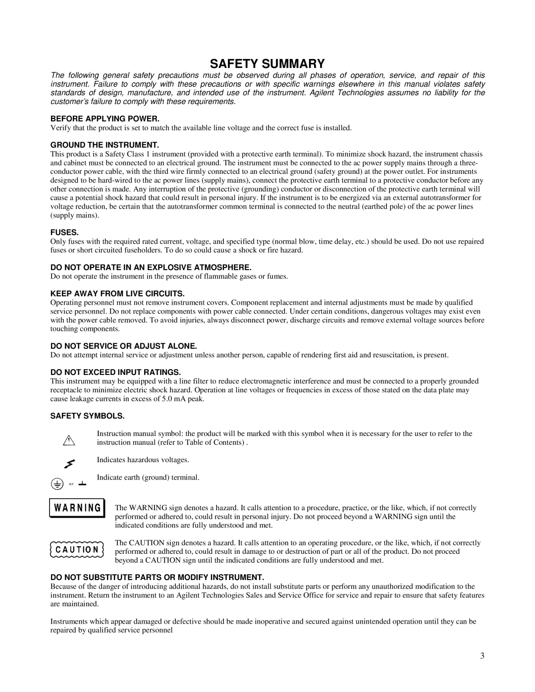 Agilent Technologies 6629A, 6626A, 6628A, 6625A manual Safety Summary 