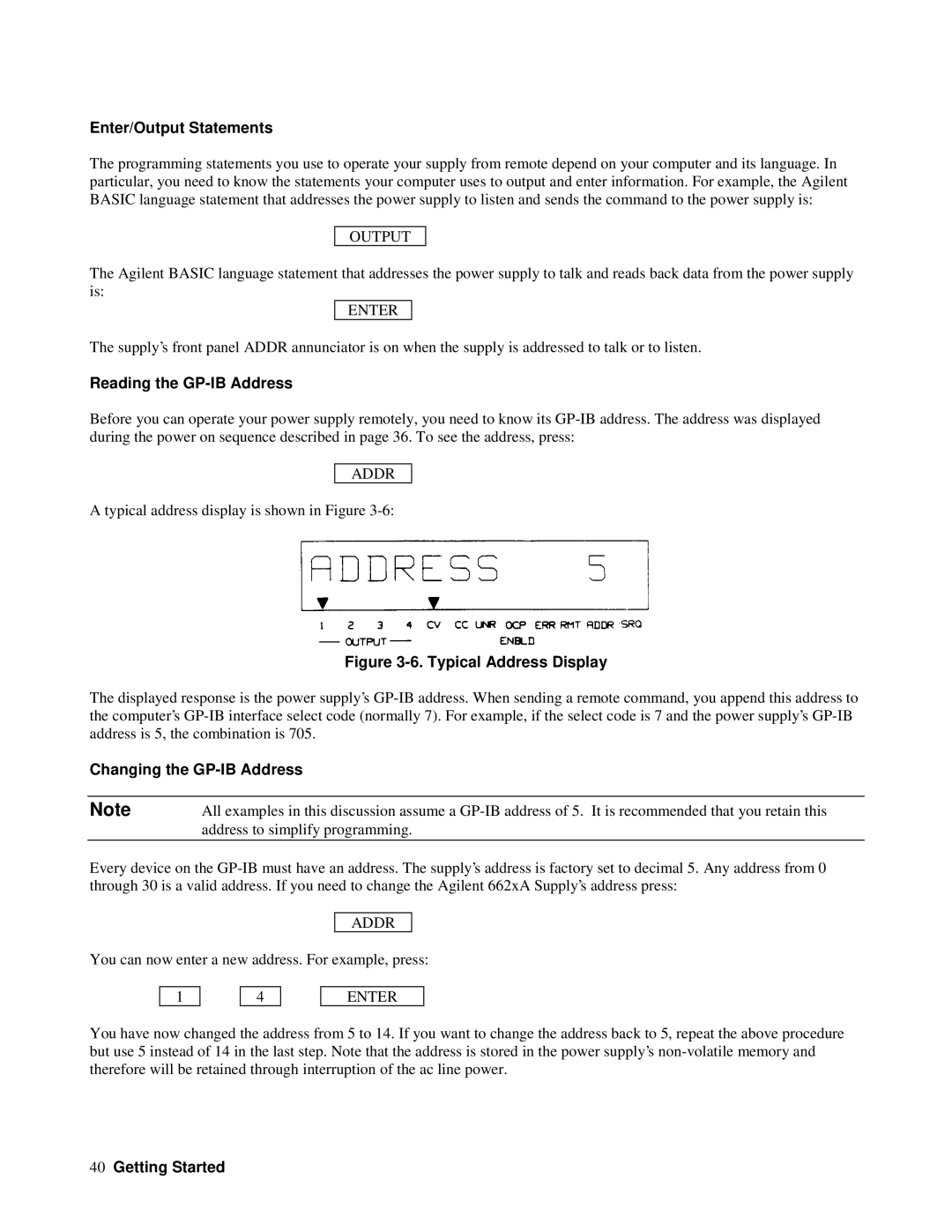 Agilent Technologies 6626A, 6628A, 6625A Enter/Output Statements, Reading the GP-IB Address, Changing the GP-IB Address 