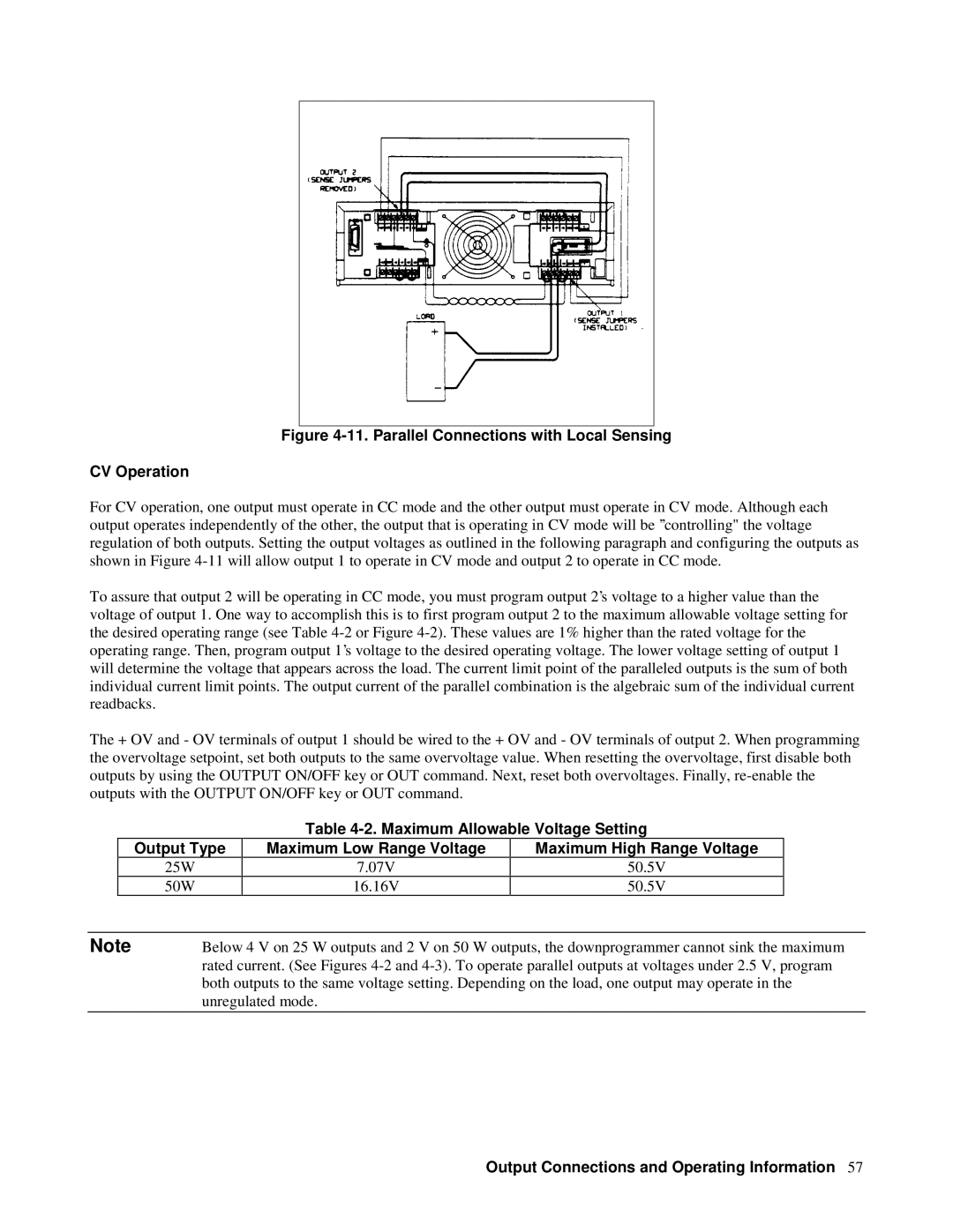 Agilent Technologies 6628A, 6626A, 6625A, 6629A manual Parallel Connections with Local Sensing CV Operation, Output Type 