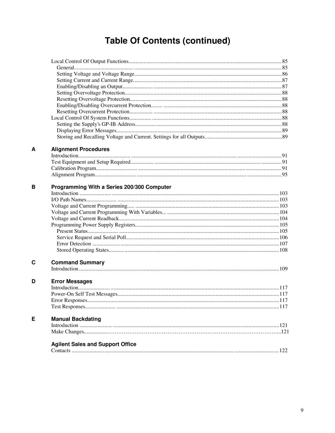 Agilent Technologies 6628A, 6626A, 6625A Alignment Procedures, Programming With a Series 200/300 Computer, Command Summary 