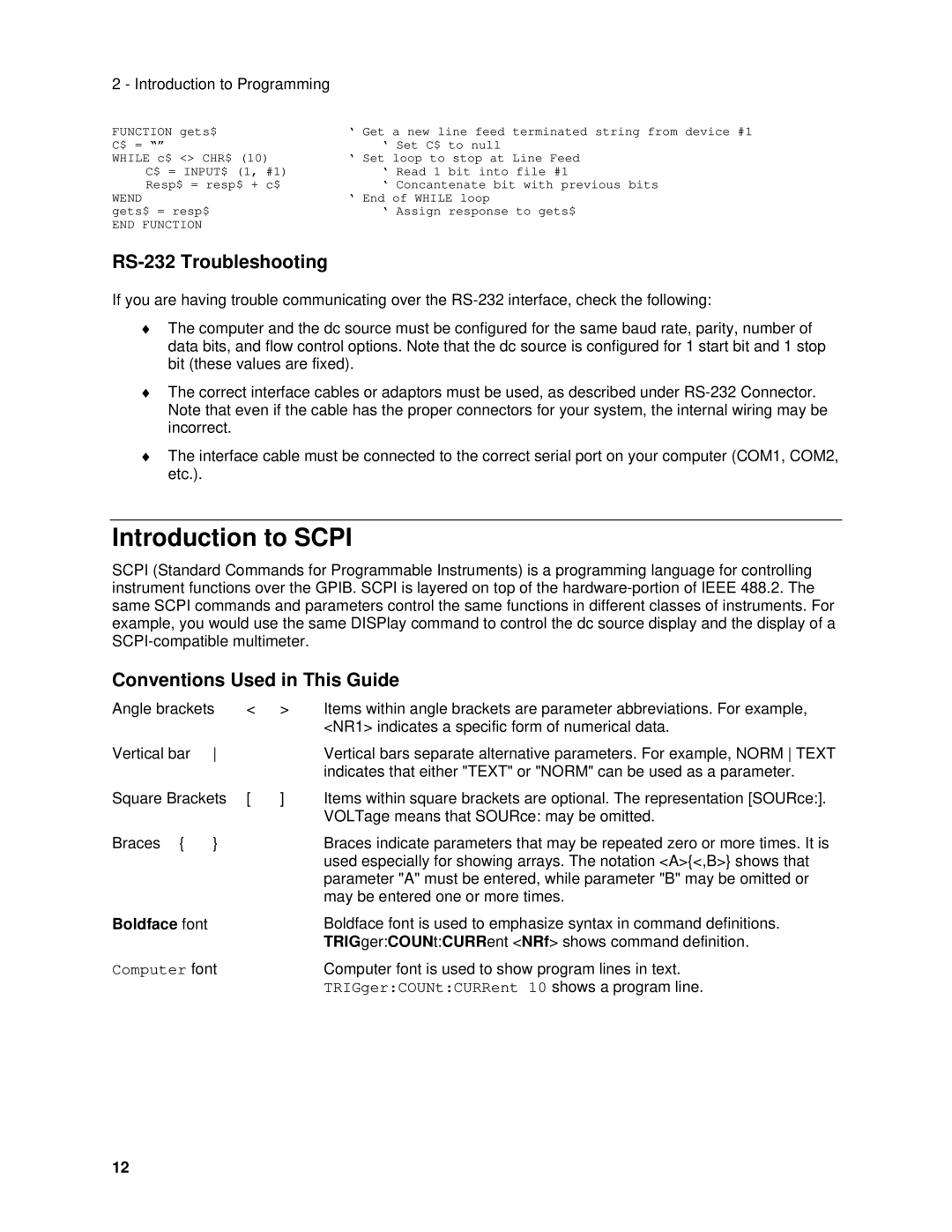 Agilent Technologies 6633B Introduction to Scpi, RS-232 Troubleshooting, Conventions Used in This Guide, Boldface font 