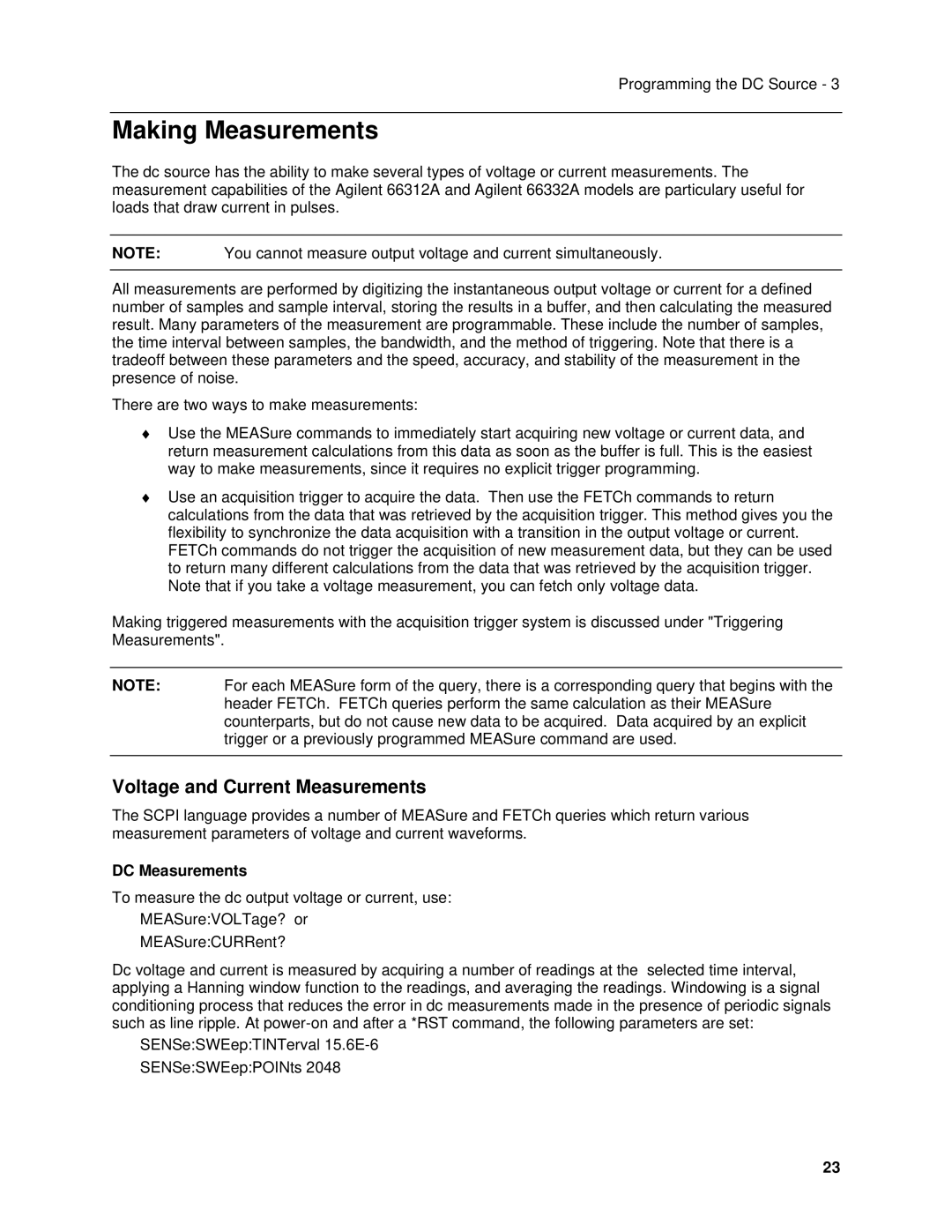 Agilent Technologies 6632B, 6634B, 66332A, 6633B manual Making Measurements, Voltage and Current Measurements, DC Measurements 