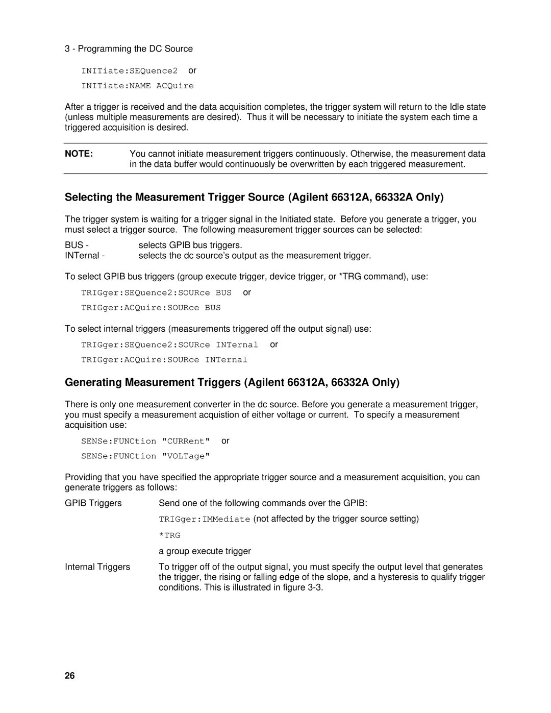 Agilent Technologies 6631B, 6634B, 6633B, 6632B, 6614C, 6613C Generating Measurement Triggers Agilent 66312A, 66332A Only, Bus 