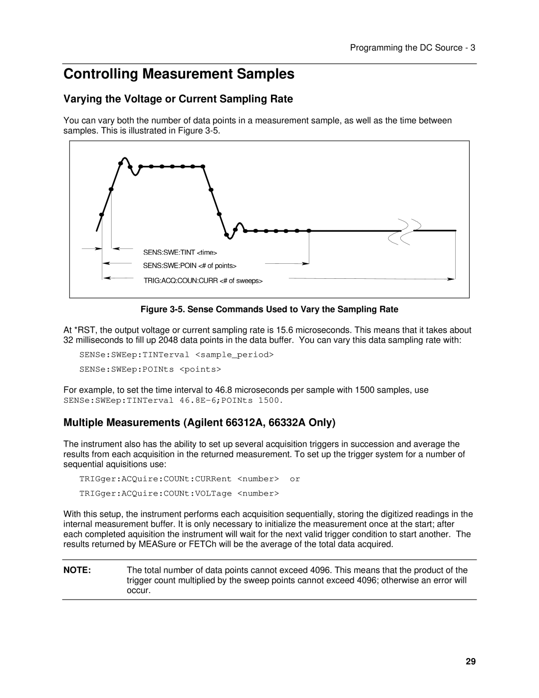 Agilent Technologies 6611C, 6634B, 66332A Controlling Measurement Samples, Varying the Voltage or Current Sampling Rate 