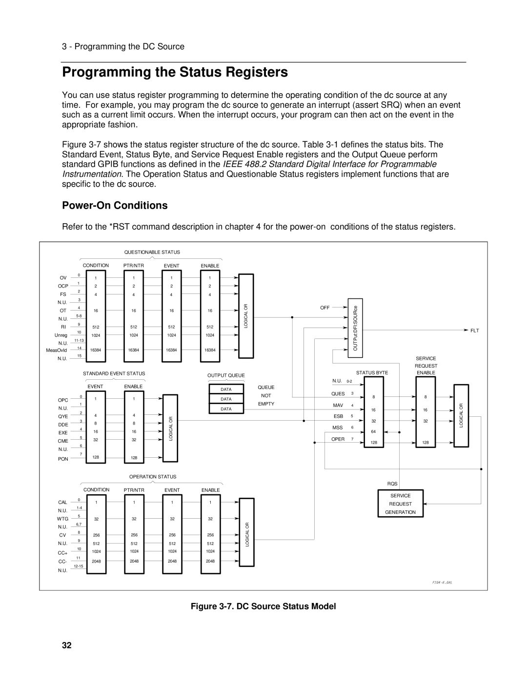 Agilent Technologies 6633B, 6634B, 66332A, 6632B, 6614C, 6613C, 6631B Programming the Status Registers, Power-On Conditions 