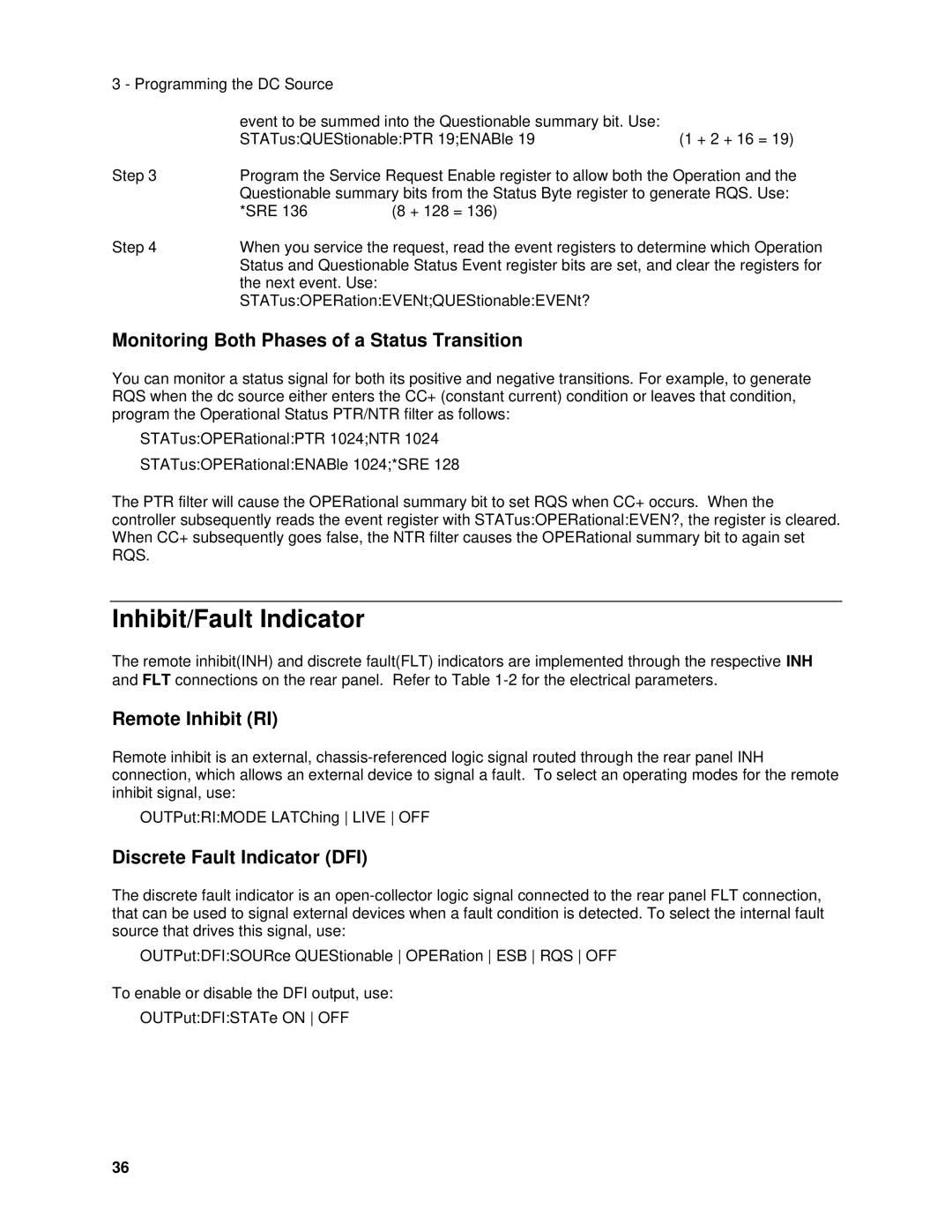 Agilent Technologies 6631B manual Inhibit/Fault Indicator, Monitoring Both Phases of a Status Transition, Remote Inhibit RI 